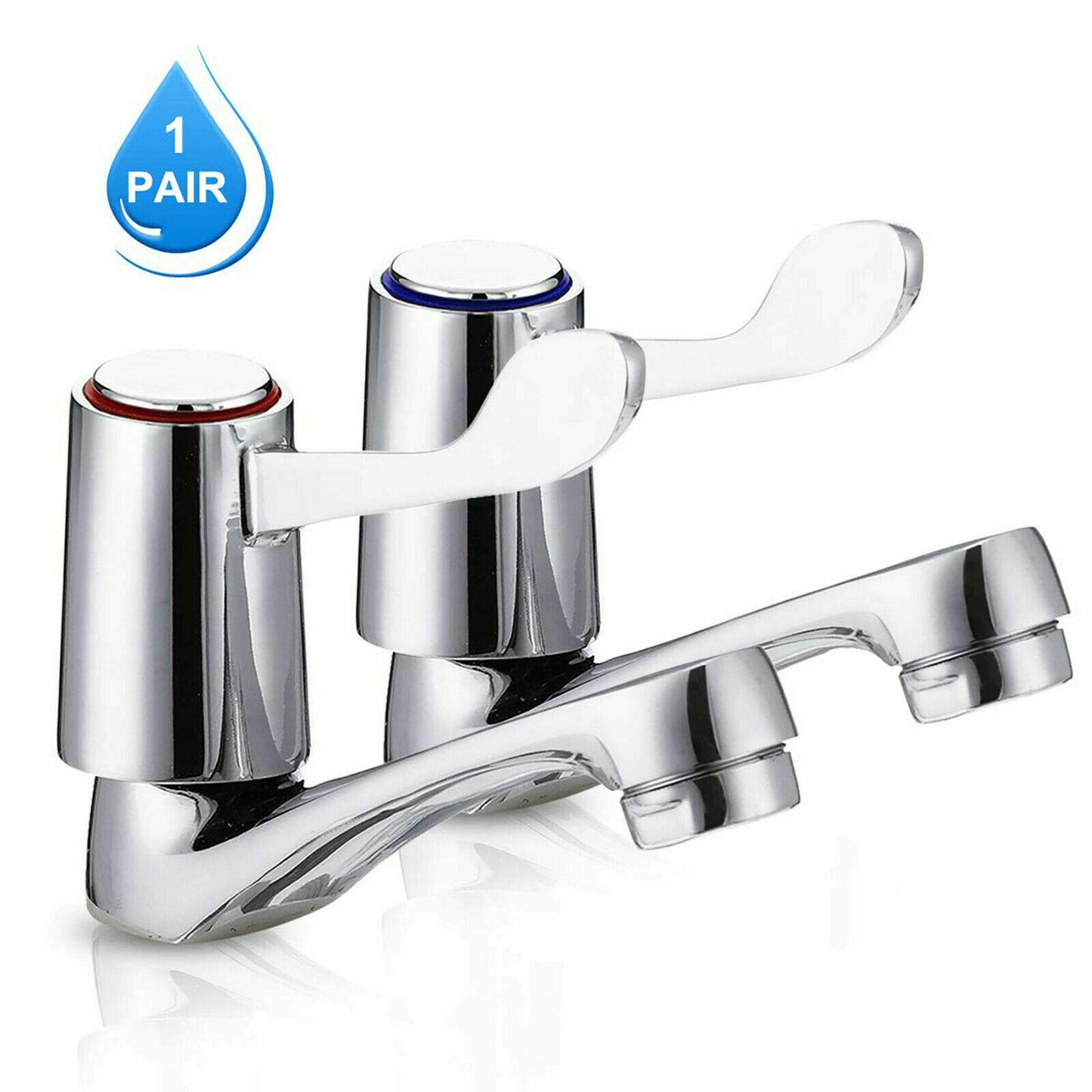 Basin taps Pair of Bathroom taps Basin Pair, Quarter Turn Basin taps Pair, Chrome Brass Pillar Hot and Cold Water Basin taps, ¼ Turn Lever Sink taps for Bathroom Kitchen, Sink tap Double Basin taps