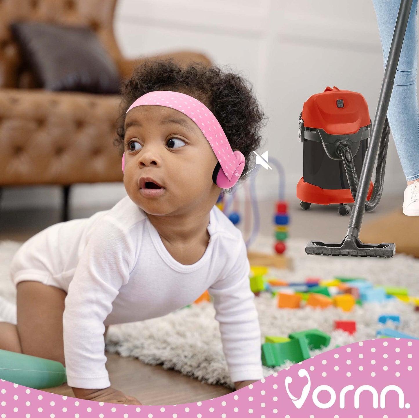 VORNN Baby Ear Defenders for 0-36 Months - CE and UKCA Certified, Soft and Adjustable - Infant Noise Cancelling Defenders, Pink Ear Muffs