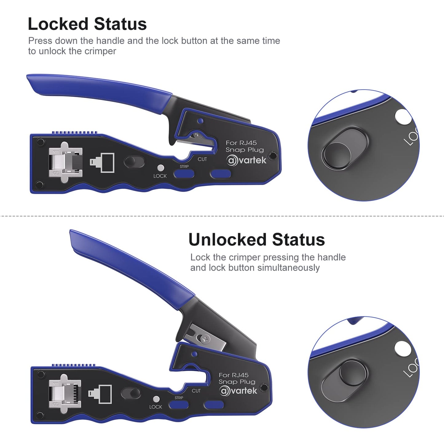 AVARTEK - Pass Through RJ45 Crimping Tool Crimper for CAT6a CAT6 CAT5e CAT5 Pass Through Connectors, Professional Ethernet Network Wire Crimper Tool