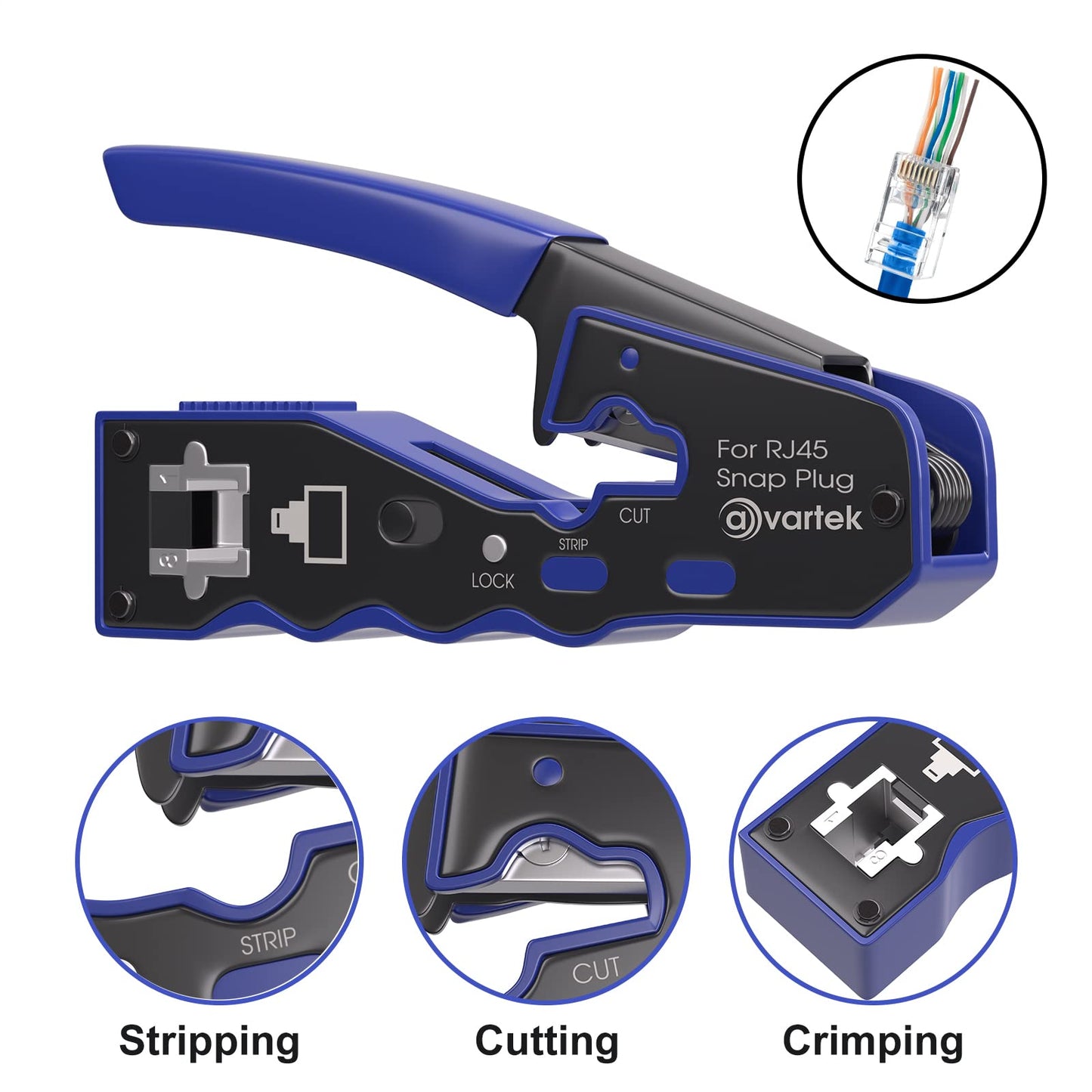 AVARTEK - Pass Through RJ45 Crimping Tool Crimper for CAT6a CAT6 CAT5e CAT5 Pass Through Connectors, Professional Ethernet Network Wire Crimper Tool