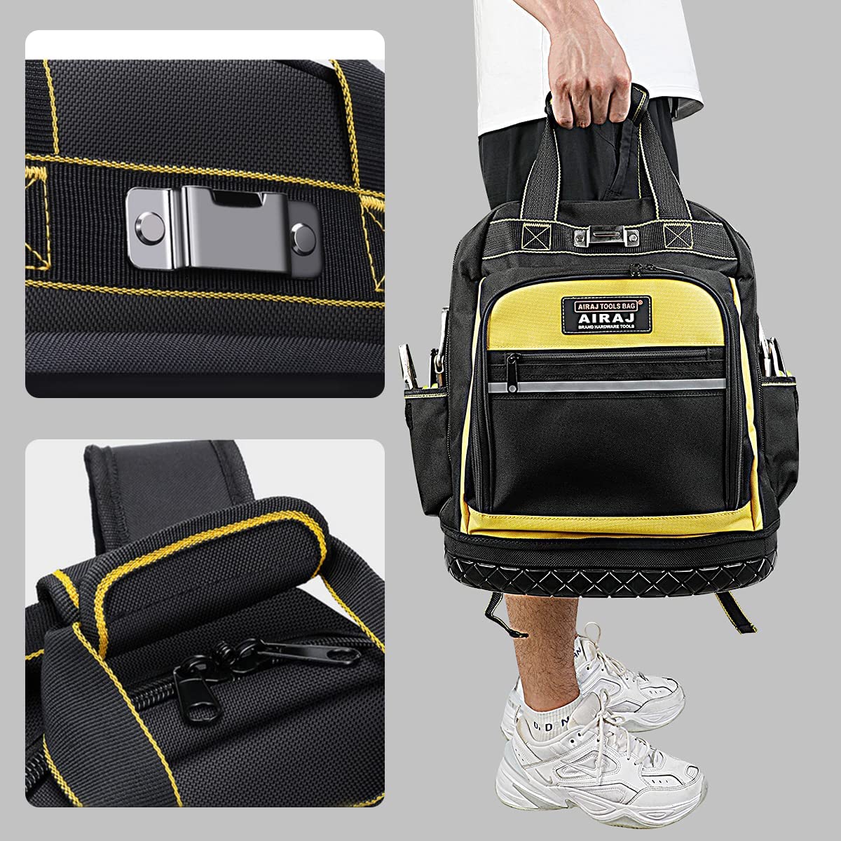 AIRAJ 43 x 38 x 20 cm Tool Backpack,Heavy Duty Tool Backpack with ABS Rubber Base,Easy to Carry (Backpack/Handbags) Tool Backpacks Suitable for Electrician, Plumber, Maintenance Worker