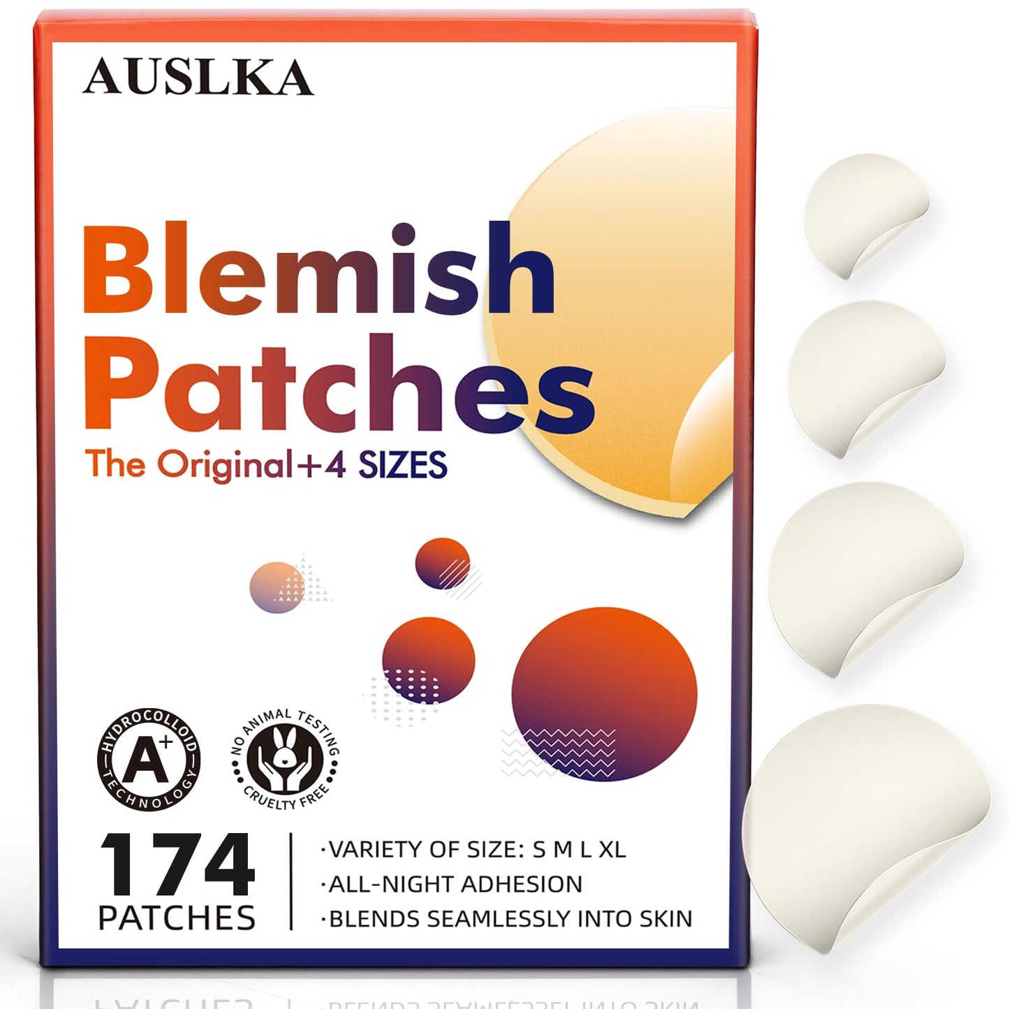 AUSLKA Pimple Patches (174 Patches) - Hydrocolloid Patches - Invisible Pimple Spot Stickers - Facial Stickers,All Skin Types