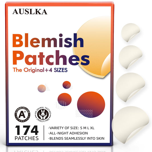 AUSLKA Pimple Patches (174 Patches) - Hydrocolloid Patches - Invisible Pimple Spot Stickers - Facial Stickers,All Skin Types