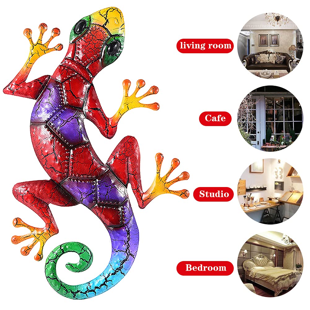 Yius Metal Gecko Wall Decor, 17 Inches Lizard Garden Art Hanging Set | DIY Craft for Terraces, Garden, Bedrooms(green), Free Size