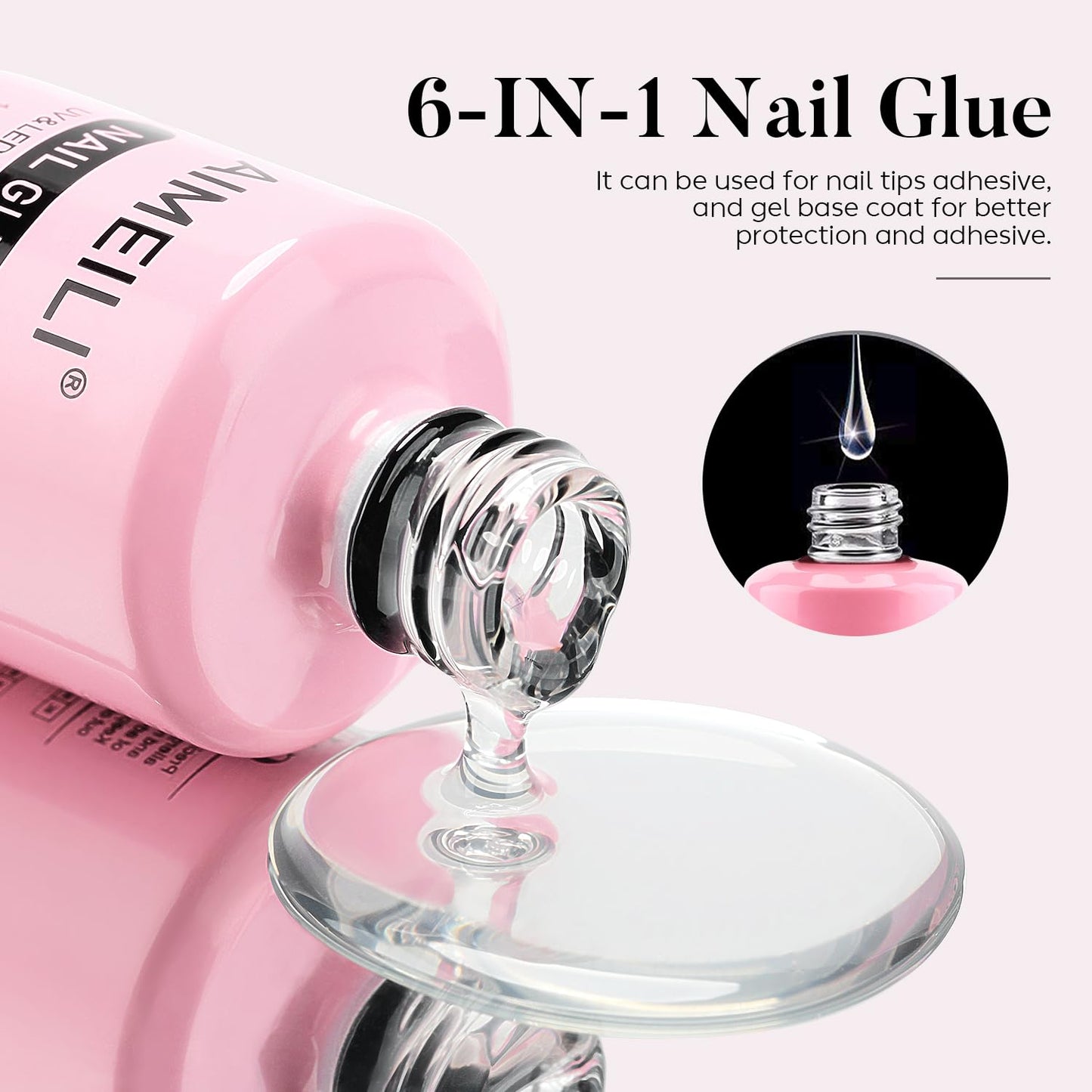 AIMEILI Nail Glue for Acrylic Tips Extra Strong Nail Bond Glue Brush On Clear Gel Adhesive Glue for Stick On Soft Gel Tips, Acrylic Nails, False Nails & Tips, UV LED Cure Needed