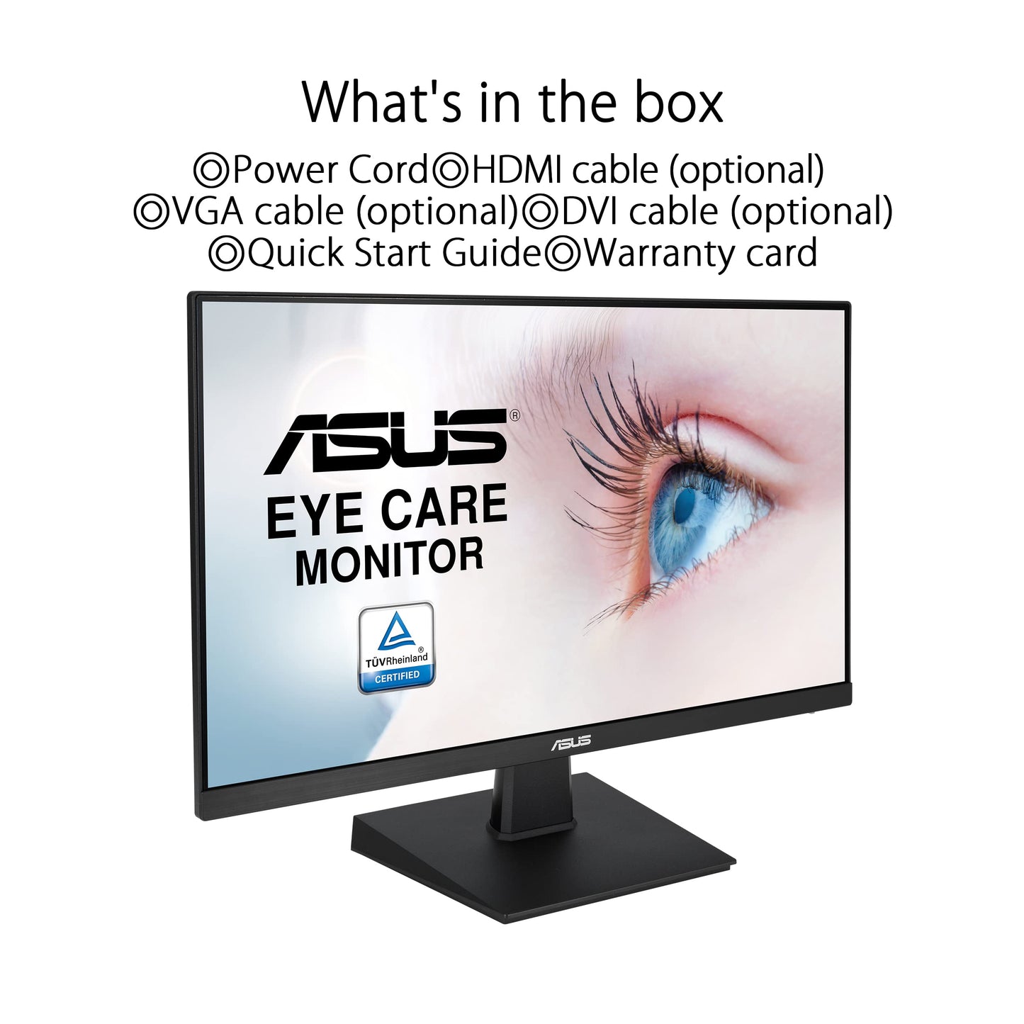 ASUS VA247HE Eye Care Monitor â€“ 23.8 inch, Full HD, Frameless, 75Hz, Adaptive-Sync/FreeSync, Low Blue Light, Flicker Free, Wall Mountable 24" HDMI DVI, HDMI, D-Sub