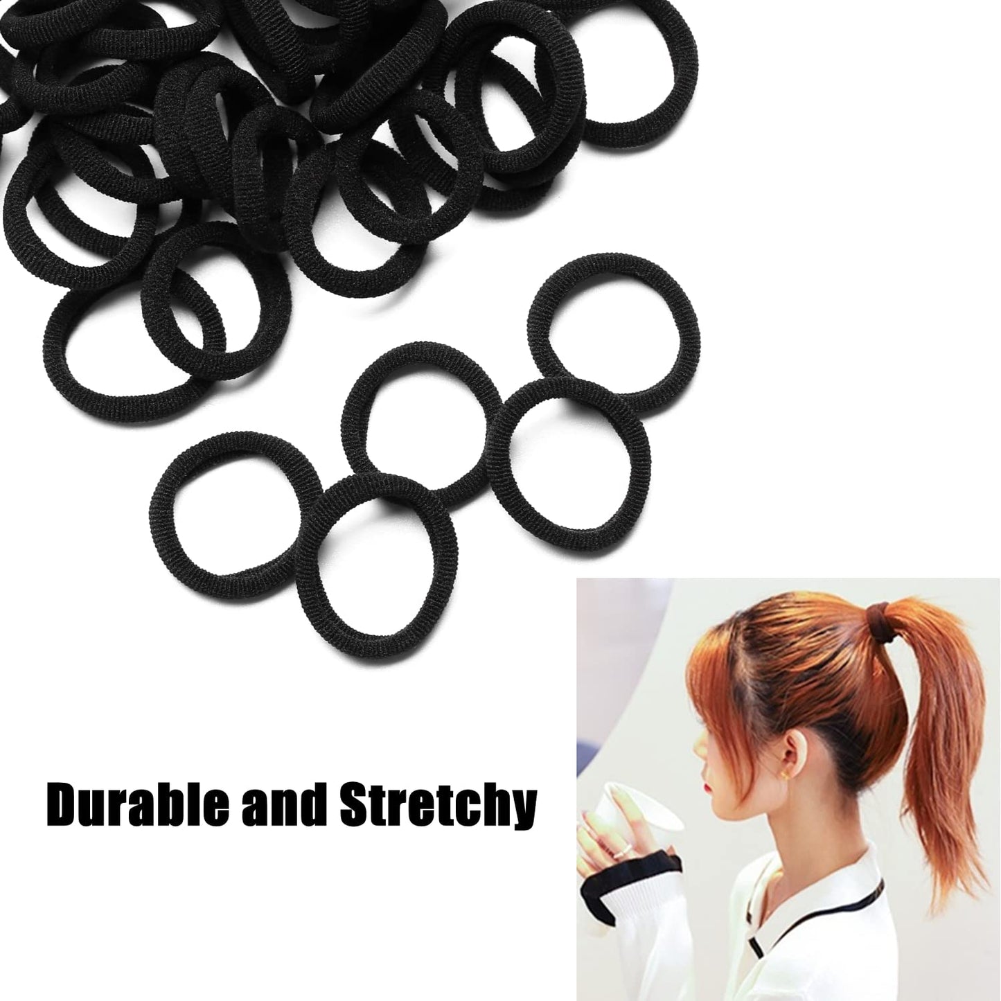 WANBY Hair Ties Mini Seamless Black Hair Bands Soft Elastics Ponytail Holders Hair Ties for Girls Toddler (100 Pcs) 100 Pcs