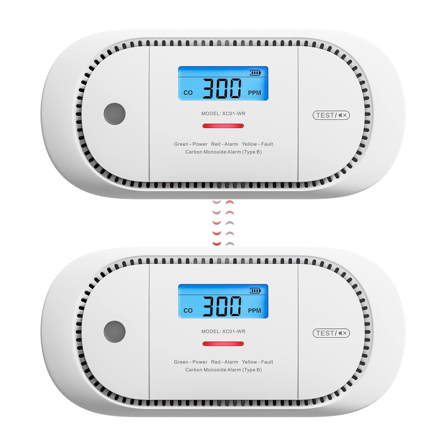 X-Sense Wireless Interconnected Carbon Monoxide Alarm, Replaceable Battery Powered CO Alarm with Digital Display and Peak Value Memory, Complies with EN 50291, XC01-WR (RF Interconnected), 2-Pack RF Interconnected Model