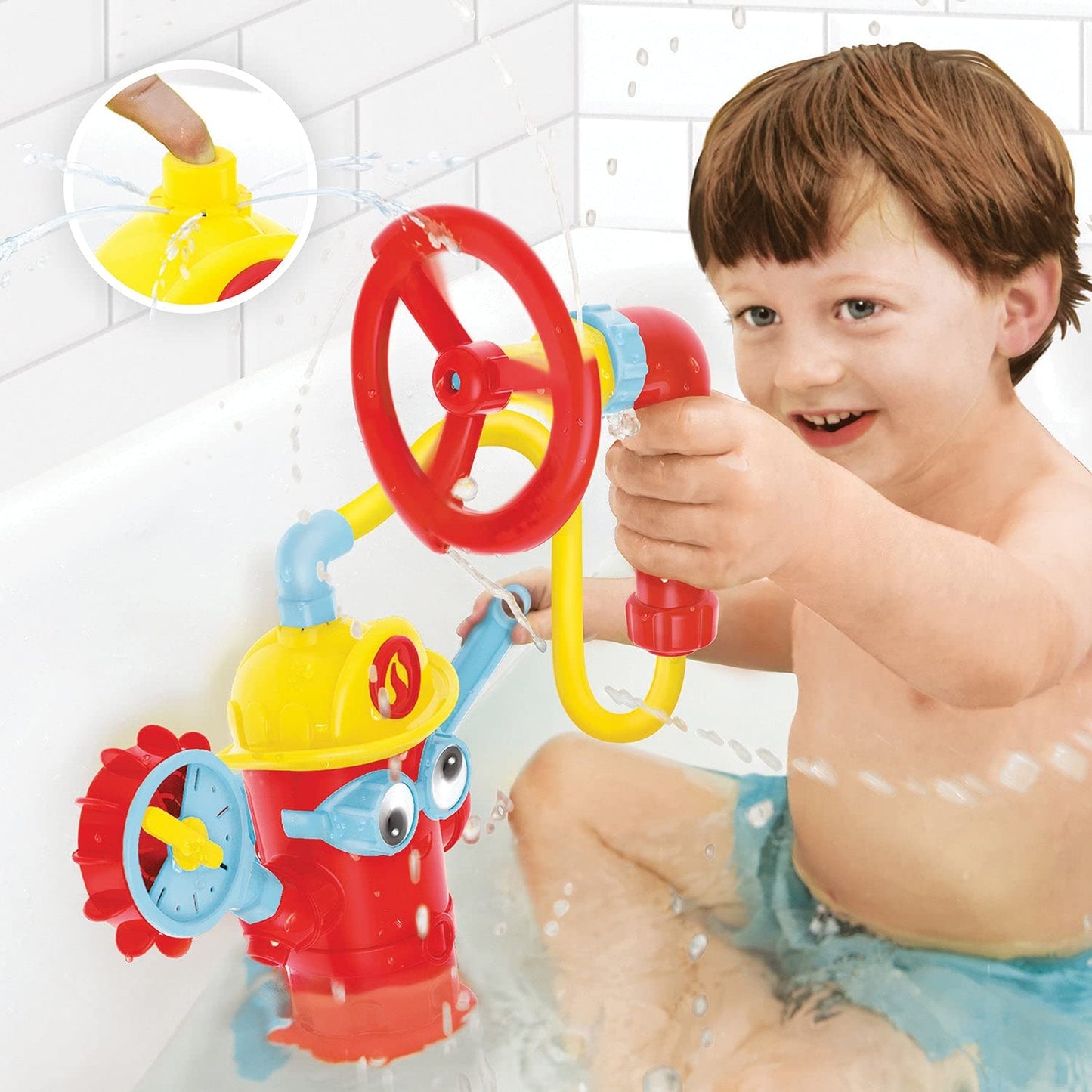 Yookidoo Ready Freddy Spray ‘N’ Sprinkle Kids Bath Toy. Action-Oriented Fire Hydrant Play Game for Children Ages 3+. Comes with 4 Fireman Accessories, Promotes STEM-Based Learning