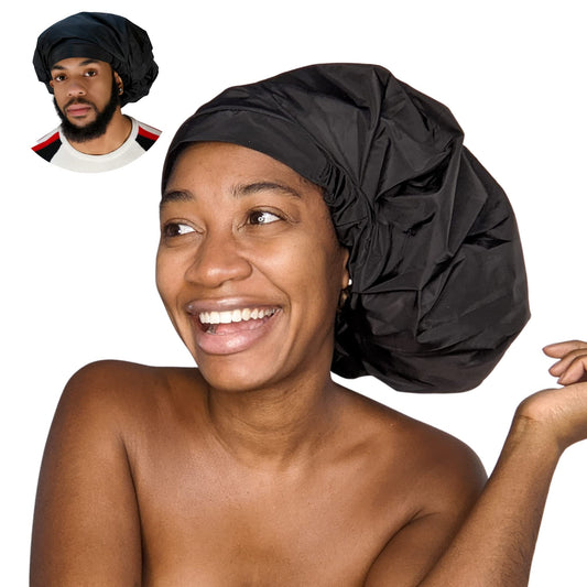 TTAT Shower Cap Jumbo Size for Men & Women With Afro, Long Dreadlocks, Locs, Box Braids, Voluminous & Long Hair, Waterproof, Washable, Reusable & Adjustable Black