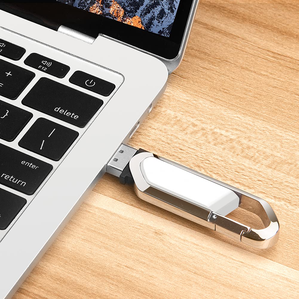 64GB USB Flash Drive Portable Metal Memory Stick with Keychain USB 2.0 Pen Drive Thumb Drive for External Data Storage, White 64GB