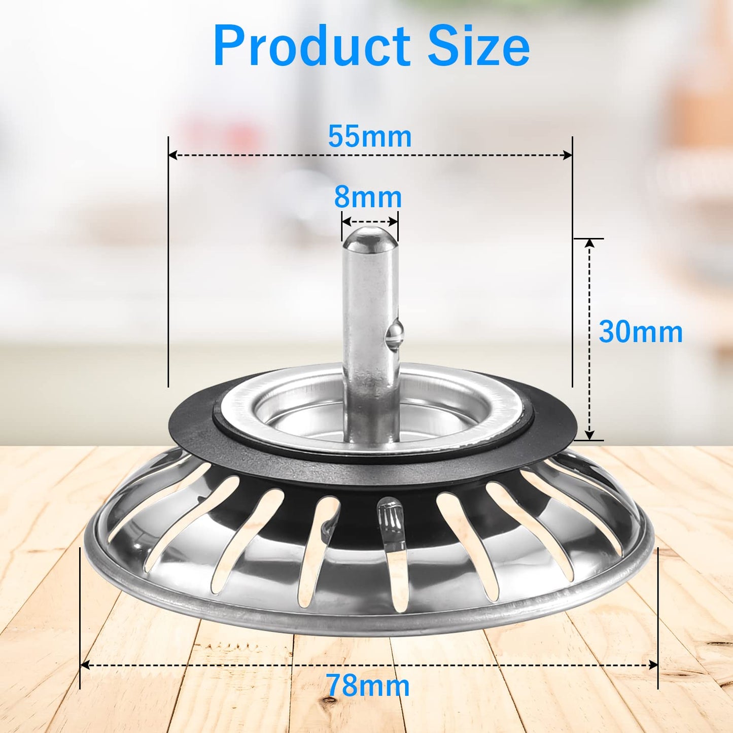 Upgraded Kitchen Sink Plug Strainer Stainless Steel Strainers Sink Plugs Replacement Drain Stoppper for Food/Hair Catcher - UK Sinks Hole Diameter 78mm