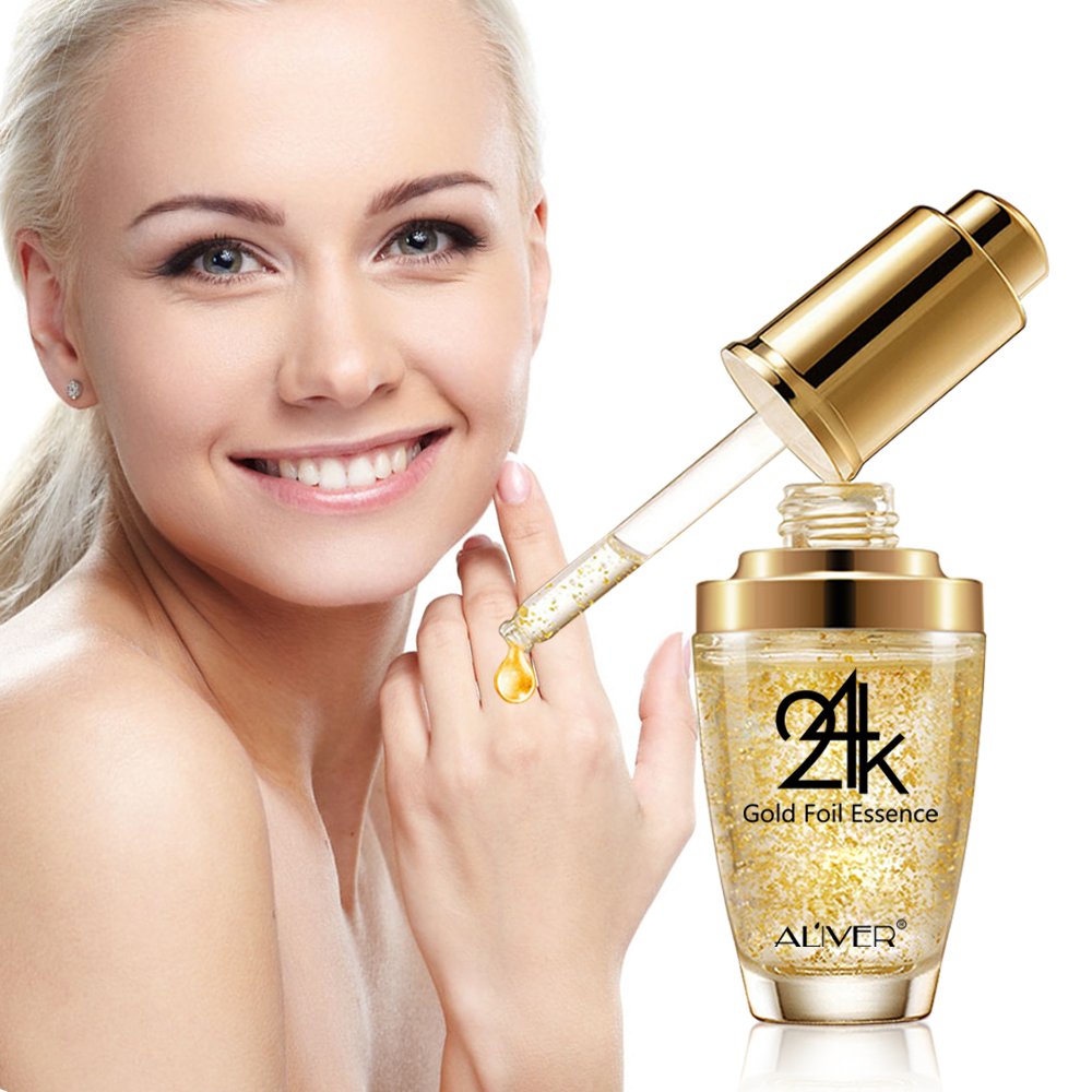 24K Gold Essence Collagen Face Serum Moisturizer Enriched with Vitamin C Serum, Vitamin E Cream for Skin care with Hyaluronic Acid Serum 1 FL OZ (30mL)