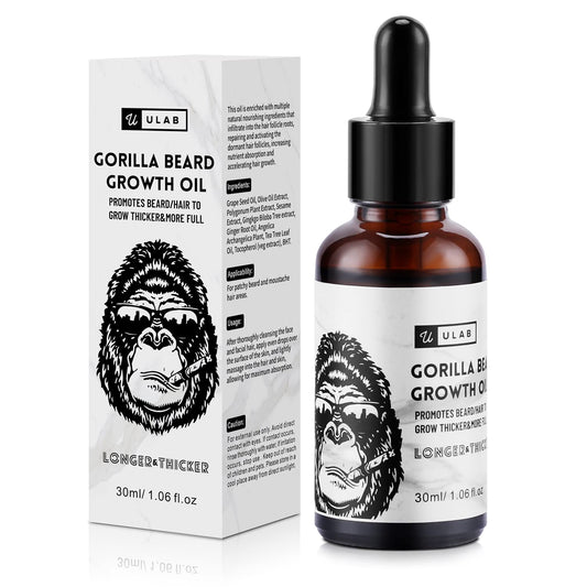 uLab Gorilla Beard Oil for Hair Growth, Mens Natural Daily Hair Growth Oil Formula for Beards and Facial Hair, 30ml