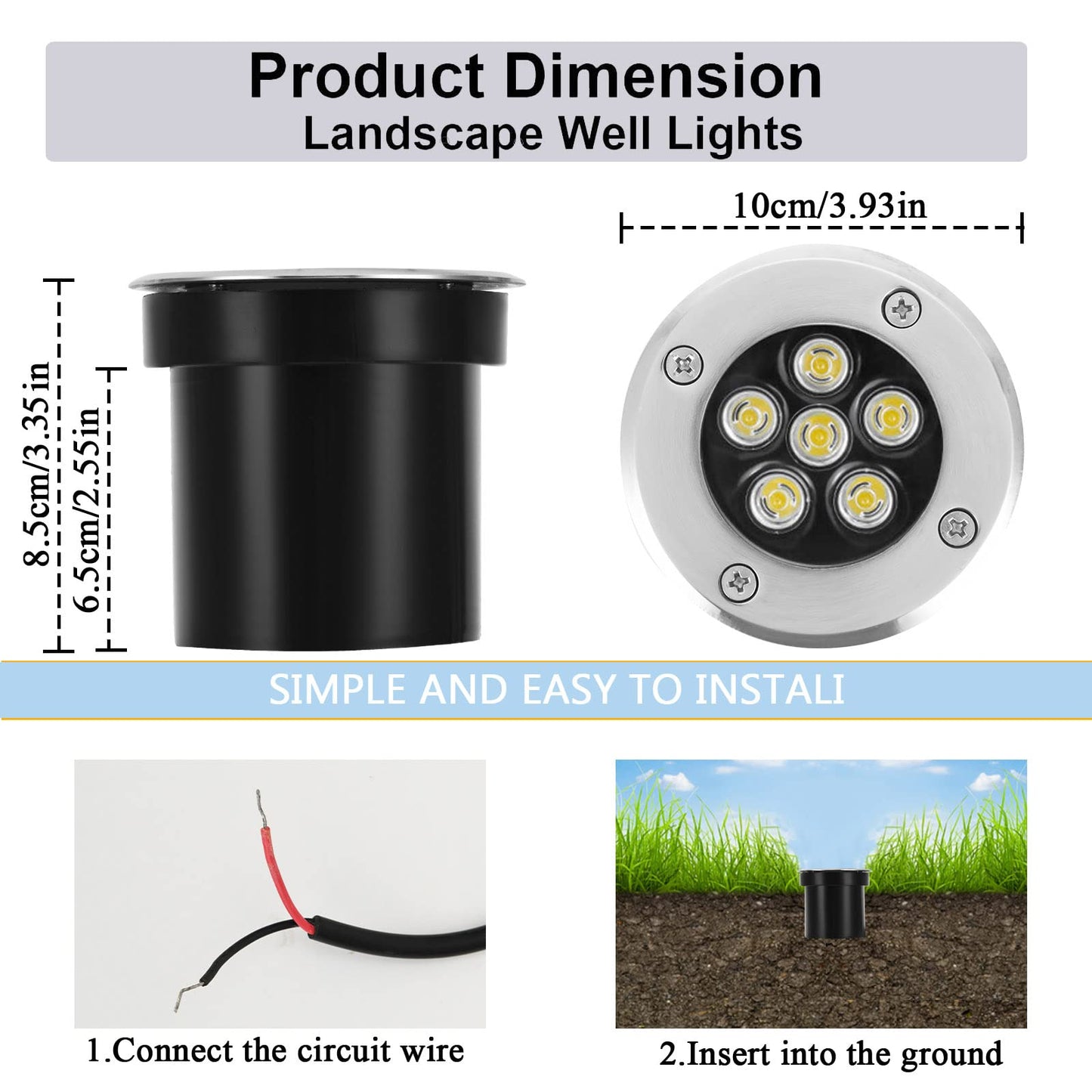 AHOTSUK Outdoor Buried Lights LED Ground Lights Mains Powered Garden Lights Underground Light 6W 12V 24V IP67 Waterproof Low Voltage Well Lighting for Garden, Pathway, Patio(Warm White) Warm White