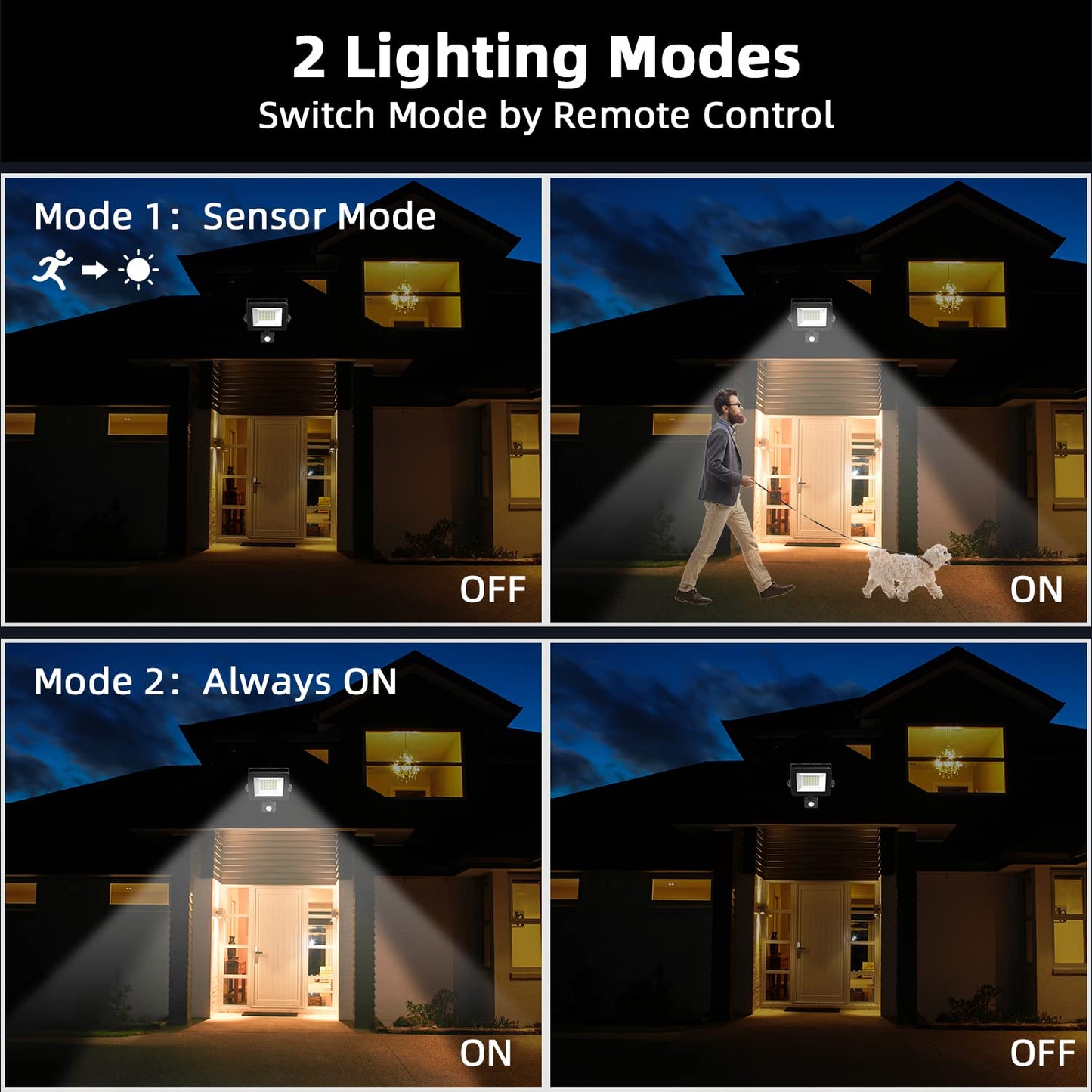 Aomeya Motion Sensor Outdoor Security Light, 30W 2750 Lumen LED Floodlights with PIR Sensor, IP66 Waterproof Motion Sensor Outdoor Wall Light with Remote Control for Garden, Backyard, Garage (30W)