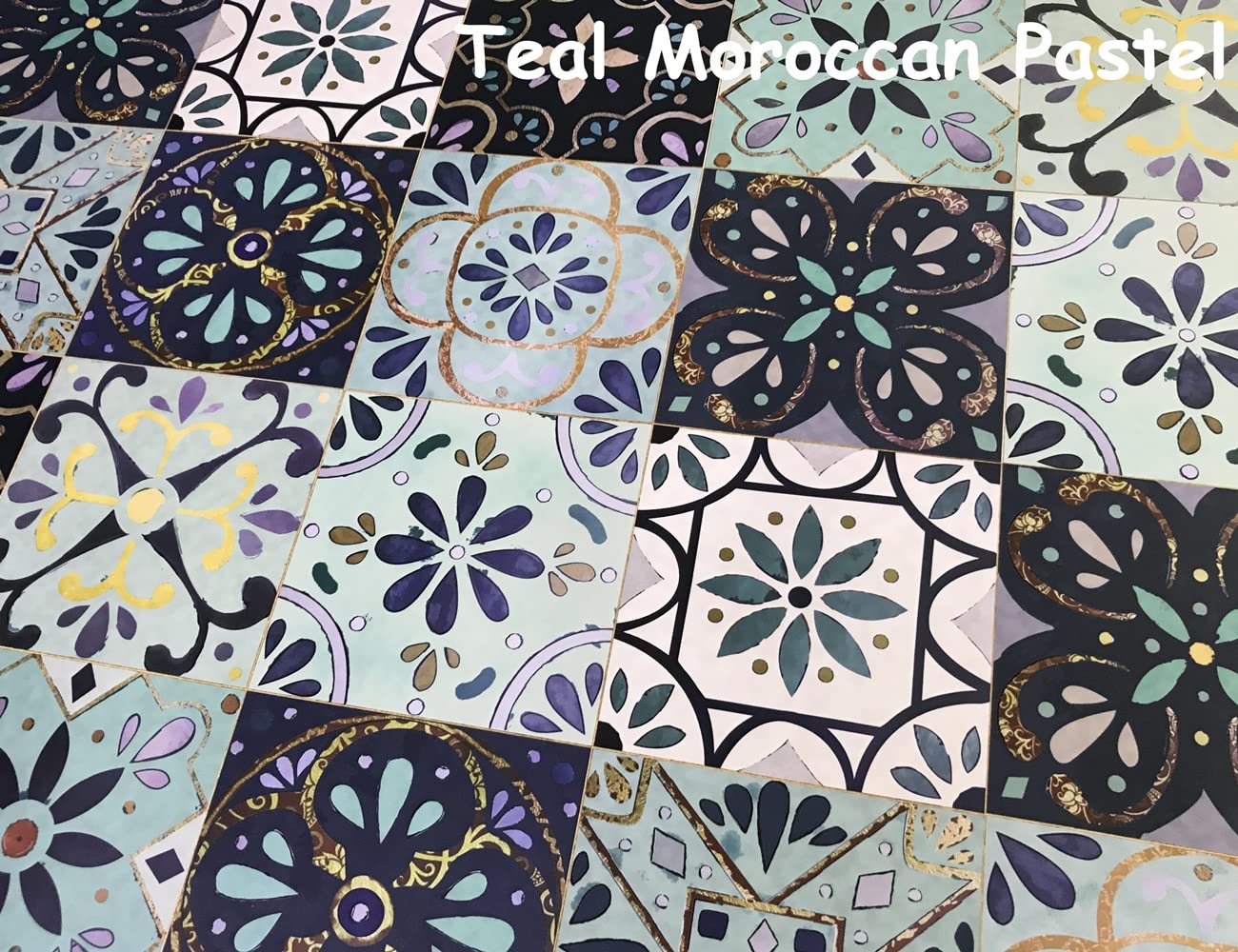 20pcs Teal Moroccan Style Tile Stickers, Kitchen Bathroom Wall Tile Stickers Peel and Stick on Tile Transfers Covers Decals Self Adhesive Vinyl Waterproof Green Pastel Mosaic (15cm x 15cm, 6x6 inches)