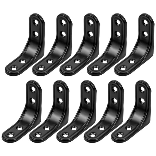 10Pcs Corner Brace 50*50mm L Bracket Right Angle Brackets Metal Iron Joint Angle Bracket Angle Connector Fastener Shelf Support for Wood Furniture Shelf Desk Fixation Repair, Black 5mm Screw Hole*4