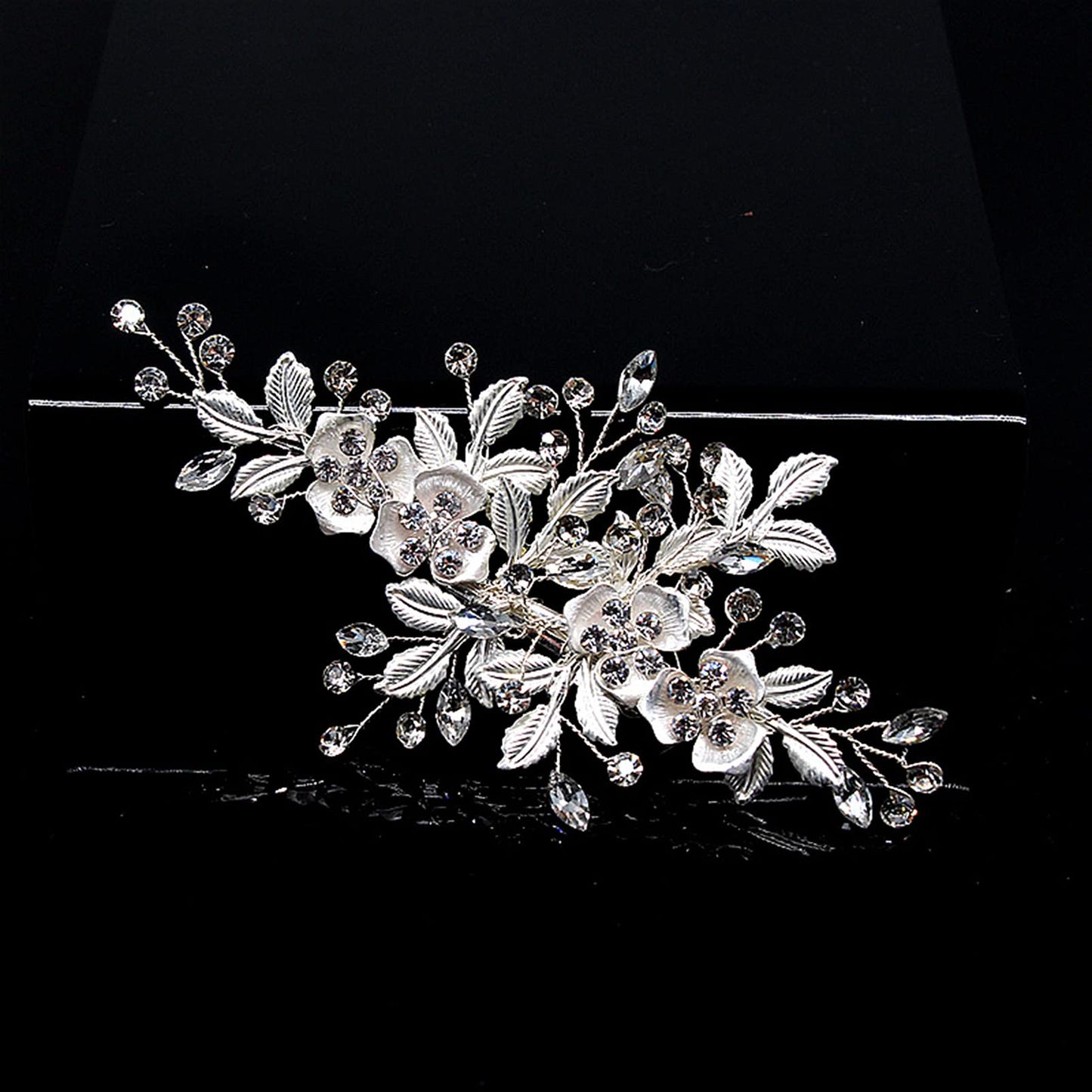 Wedding Hair Clip Rhinestone Bridal Hair Accessories Flower Hair Clip for Bride Bridesmaid Silver Handmade Flower Hair Pins Head Pieces for Women and Girls Hair Piece (Sliver) Sliver