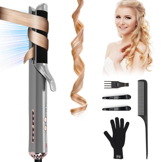 2 in 1 -Hair Curler with 40 Ion Air-Outlet, PARWIN PRO BEAUTY Multifunctional Curling Wand Tongs Iron and Flat Iron, Anti-Scalding Felt Cloth, Create Long-Lasting Curls Gray+gold