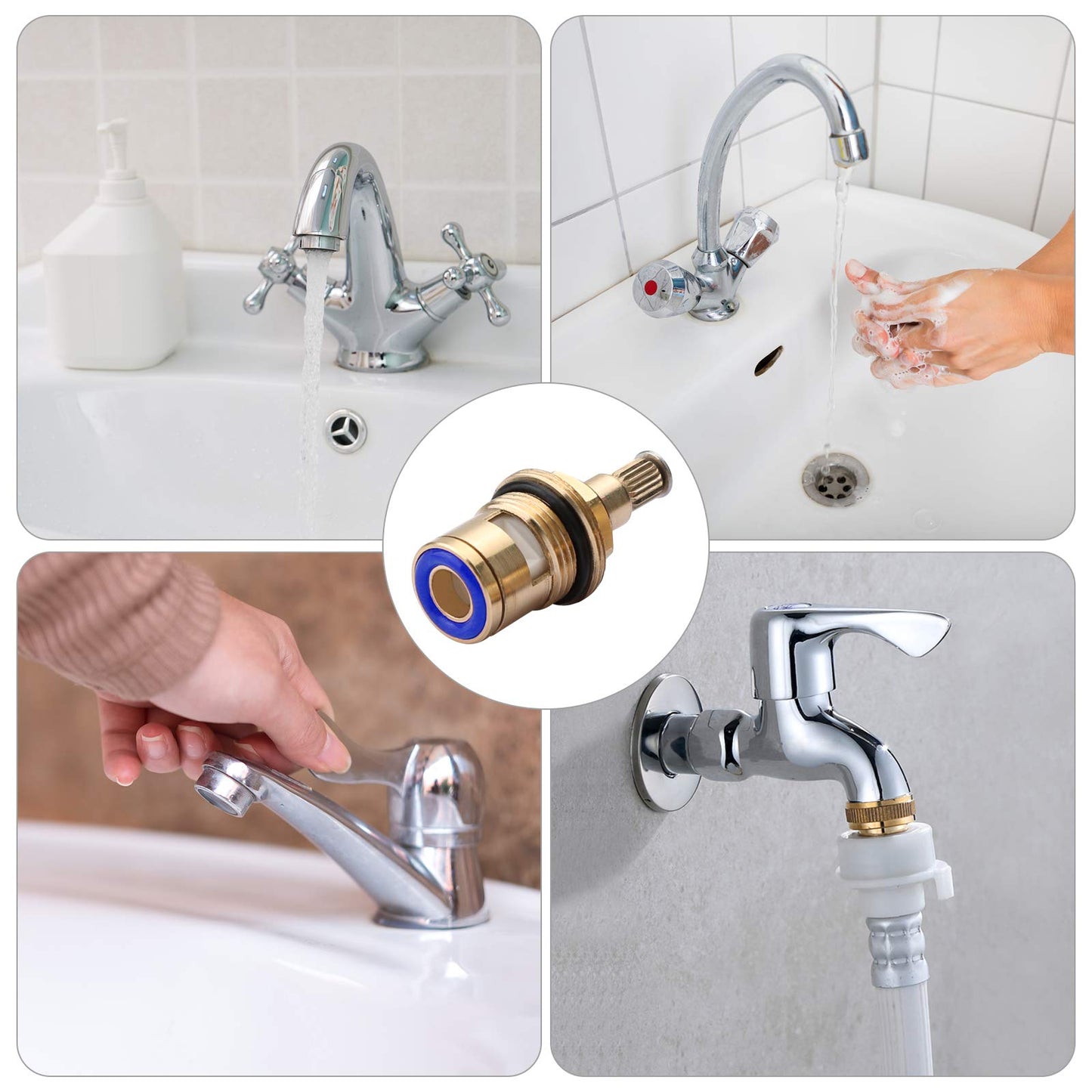 2 Set Ceramic Tap Cartridge 1/4 Turn 20 Spline, Tap Valve Replacement for Shower Bath Taps with Washers, Tap Glands Seals Repair Kit, Solid Brass Ceramic