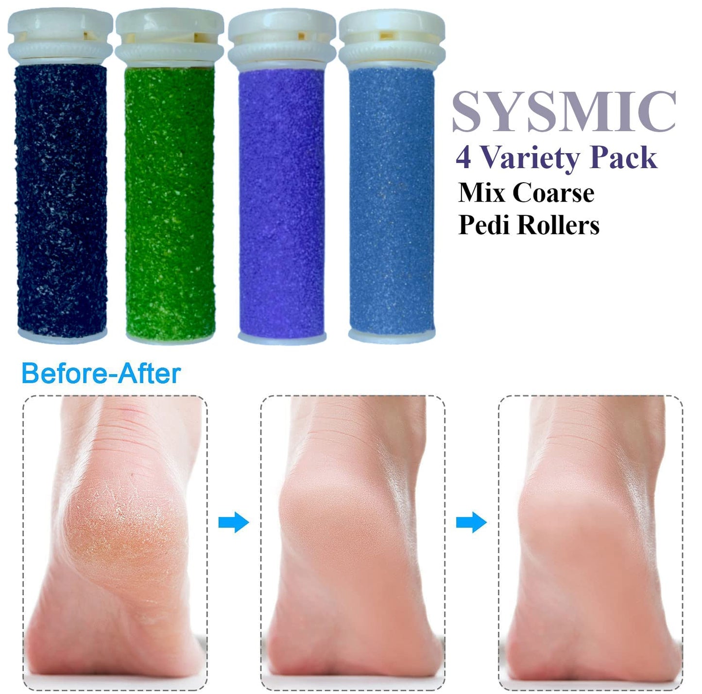 4 Variety Pack Pedi Refill Micro Mineral Rollers for Feet Callus Mix Coarse Remover Head Regular Extra Extreme High Compatible with emjoi Pedi Roller