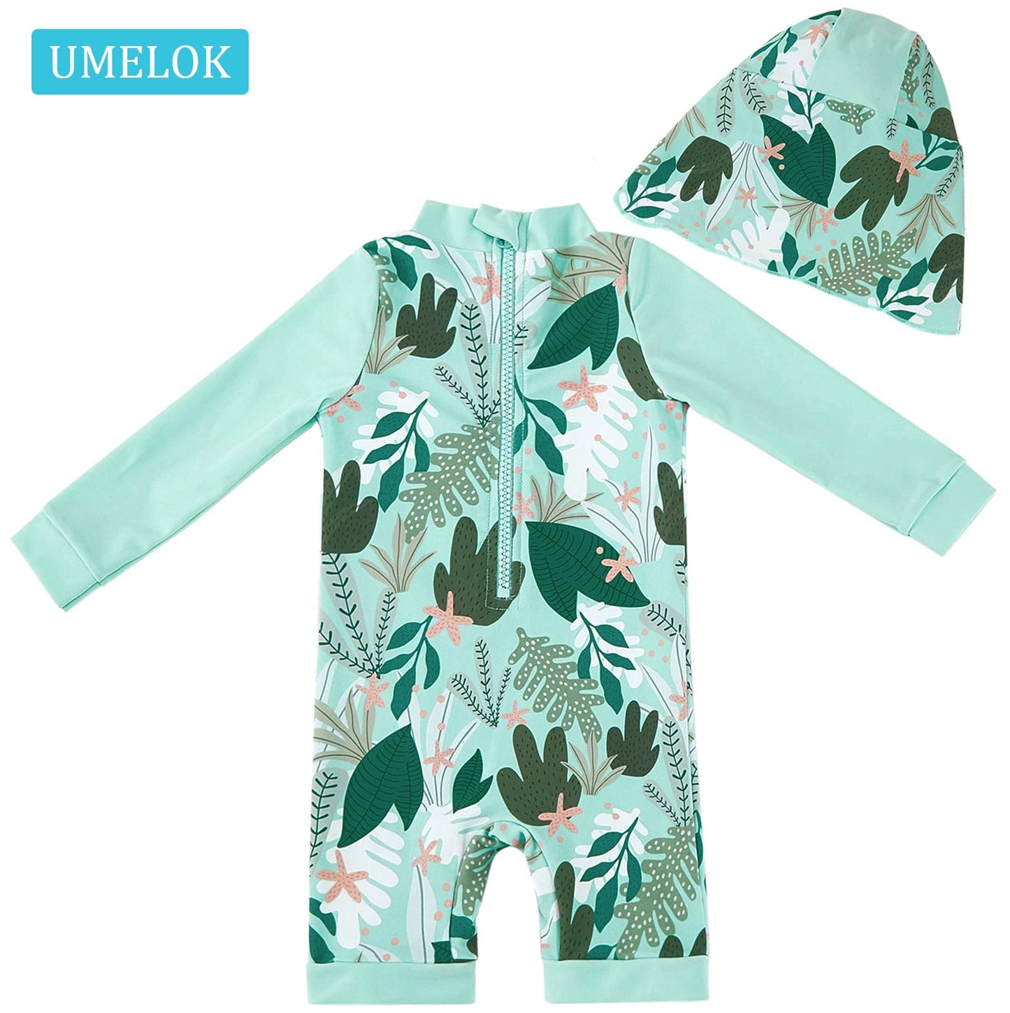 UMELOK Baby Girls Swimming Costume Toddler UV Protection Swimsuit with Snap (Come with a Sun Hat) 3-6 Months Green, Tropical