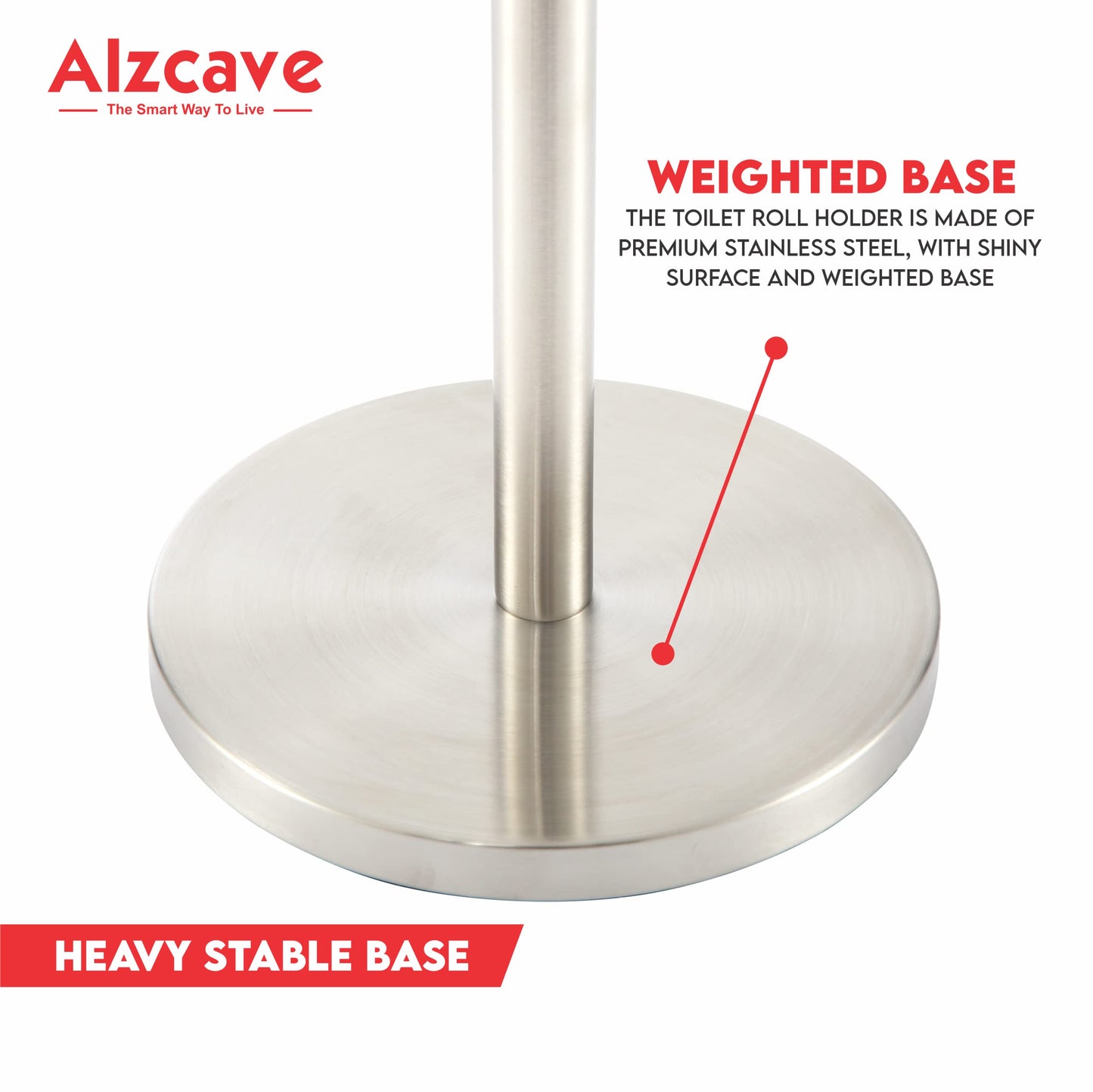 (Alzcave) 2 in 1 Graceful and Trendy - Toilet Roll Holder Free Standing - Stainless Steel Toilet Paper Holder - 5 Toilet Roll Storage Dispenser - Toilet Paper Stand Heavy Base