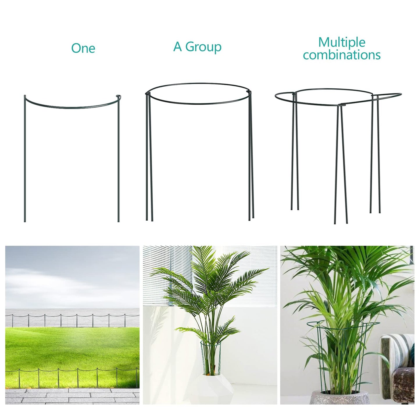 12Pcs Plant Supports Garden Plant Supports Stakes(25×40cm) Metal Half Round Plant Support Ring Cage Garden Border Support for Peony Rose Tomato Hydrangea Flowers