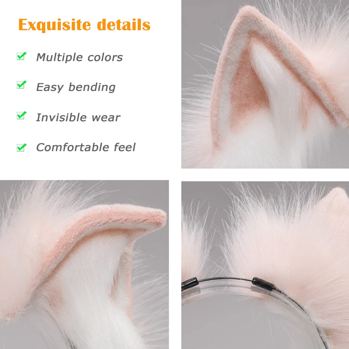 ZFKJERS Furry Fox Wolf Cat Ears Headwear Women Men Cosplay Costume Party Cute Head Accessories for Halloween (Khaki White) Khaki White