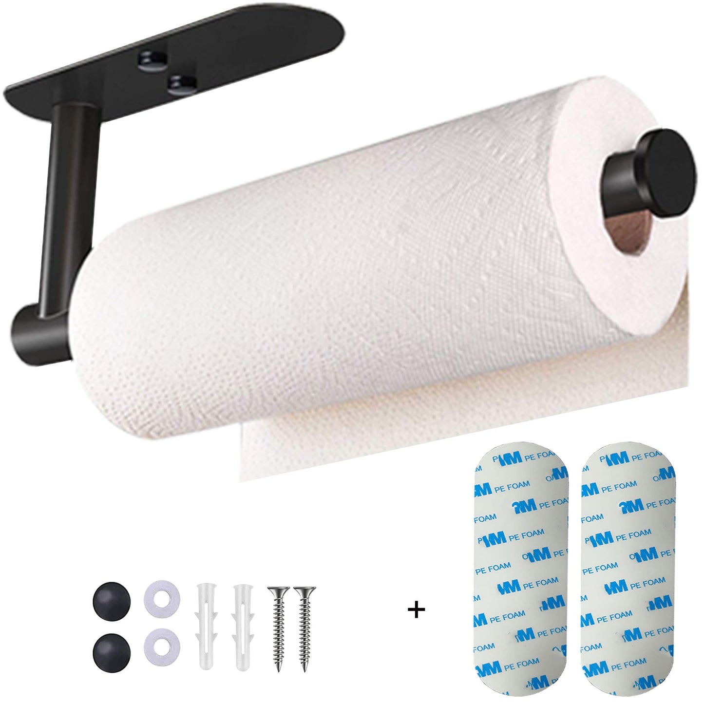 Upgraded Soothbay Paper Towel Holder Under Cabinet, Kitchen Roll, Wall Mounted Paper Towel Rack, SUS304 Matte black, Self-Adhesive and Drilling Large Paper Towel Roll Holder for Bathroom, Kitchen Black-large