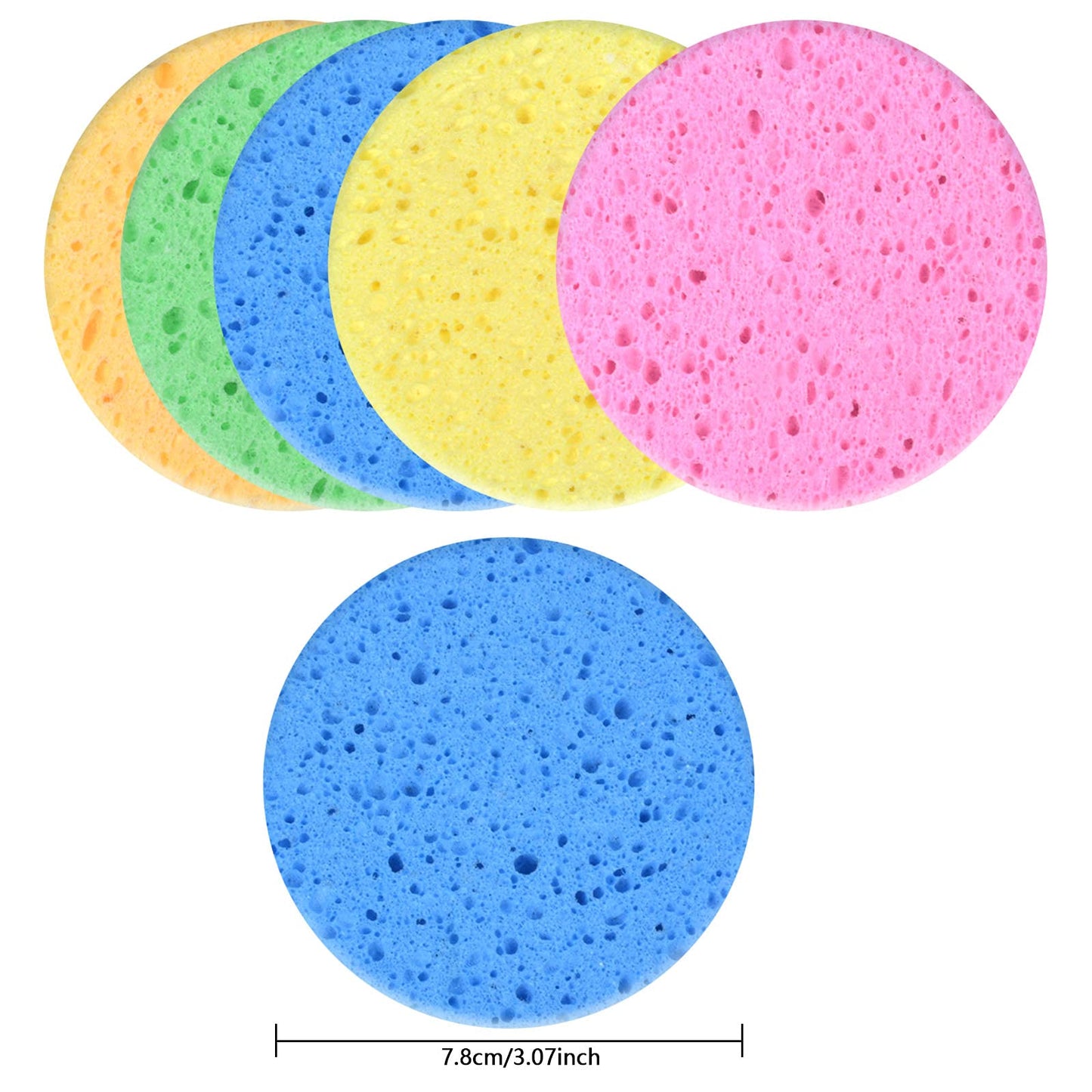 10 Pcs Facial Sponges, Reusable Face Cleaning Sponge, Natural Cellulose Face Sponge, Beauty Sponges for Facial SPA Massage Makeup Removal (5 colors） (Round) Round