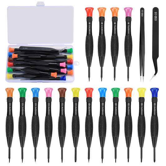 18 Pcs Glasses Screwdriver Set, Magnetic Small Screwdriver Kit with Flathead Cross Head Pentalobe Torx Star Screwdrivers Tweezers Repair Kit for Eyeglass Phone Electronics Jewelry Watch