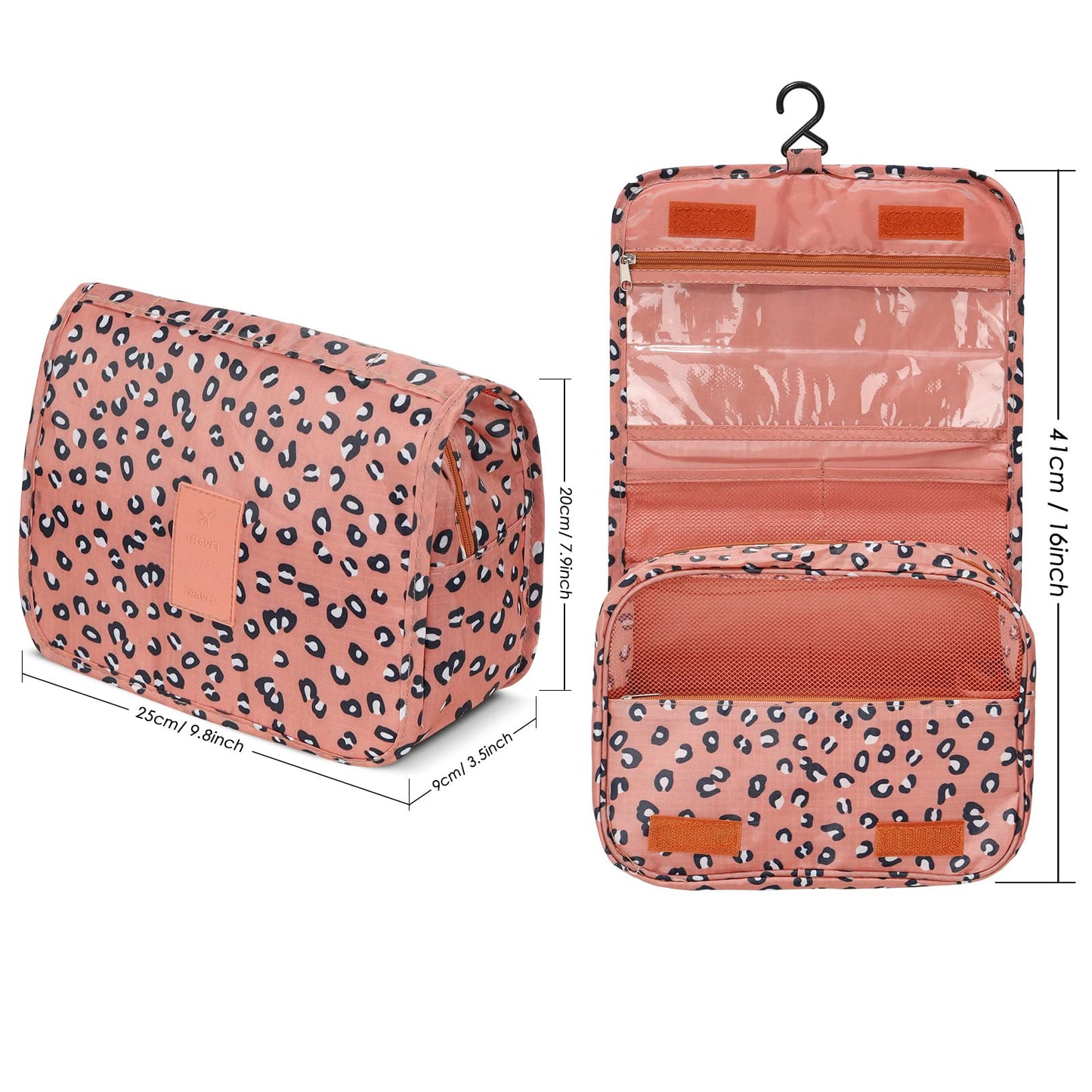 Travel Toiletry Bag,Folding Travel Wash Bag,Portable Comestic Organiser,Waterproof Hanging Organizer Bag,Travel Makeup Bag for Women and Girls(Leopard)