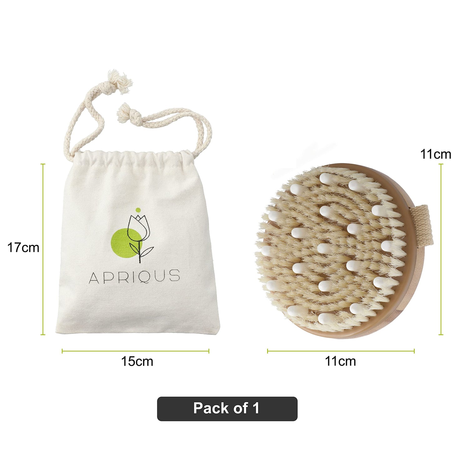 Apriqus Wet & Dry Brushing Body Brush with Carry Bag | Natural Bristle Dry Body Exfoliator Brush for Lympathatic Drainage, Removing Dead Skin Cells, Cellulite & Improving Blood Circulation