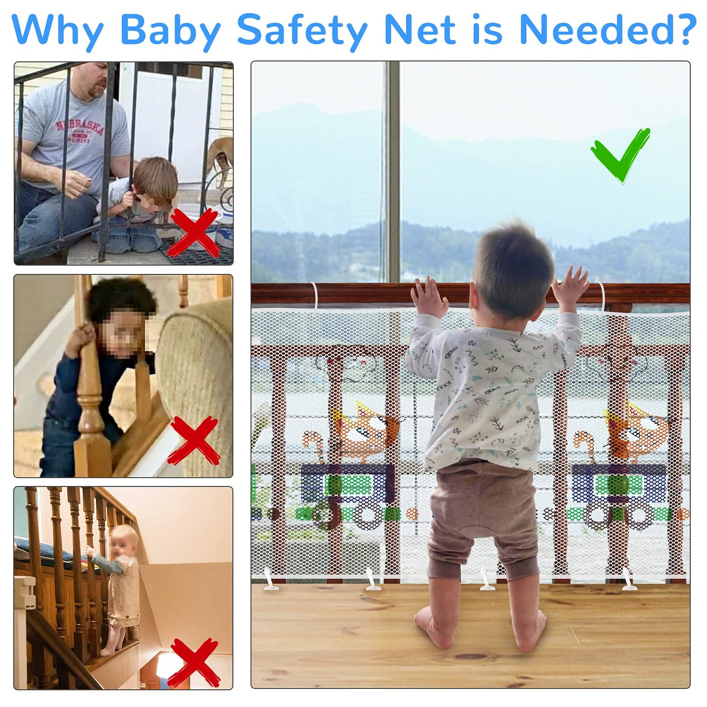 Yiomxhi Child Safety Net, 3 Metres Baby Stair Railing Safety Net, Thick Cute Animal Balcony Stairway Fence Mesh Banister Guard Protective Net for Kids, Pets and Toy (300 L x 74 H CM) Animal Train