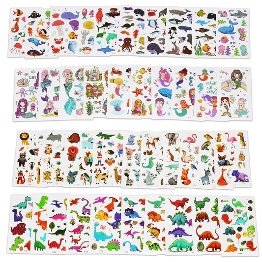 40 Sheets Temporary Tattoo for kids, Dinosaur, Underwater World, Cartoon Animals,Mermaid Paper Tattoo Stickers for Teens Boys Girls Arm Face Transfer Tattoos, Children Birthday Party Favors Gift