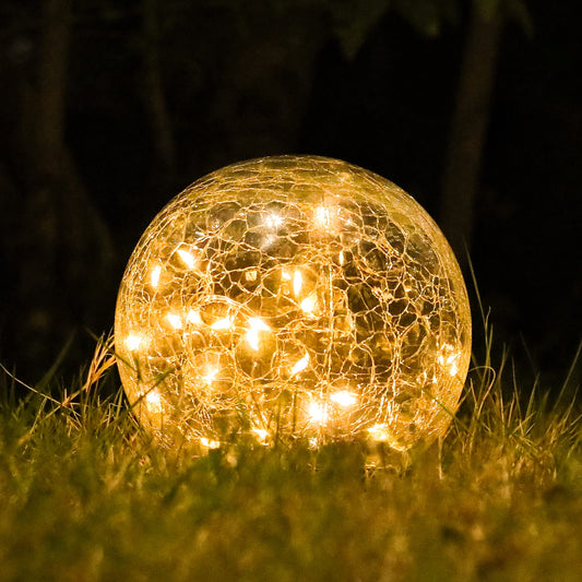 Tremdwoto Garden Solar Lights, Cracked Glass Round Ball Light Outdoor Decor, Waterproof Decorative Warm White LED Globe Light for Landscape Walkway Backyard Patio Yard Lawn Pathway Garden Decoration Ground Light