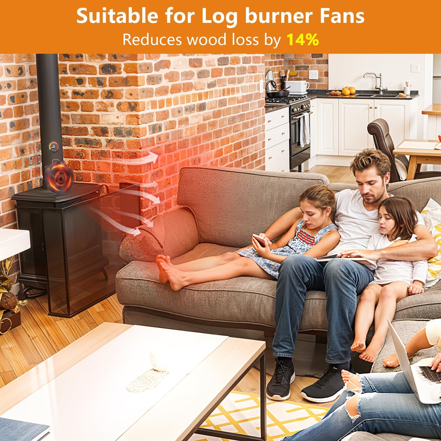 Xmasneed Log Burner Fan, 5 Blade Stove Fan, Silent Operation Fan for Wood Burning Stove, Woodburner Fan for Wood/Log Burners/Fireplace Fan/Increased Efficient for Large Room Heat Distribution