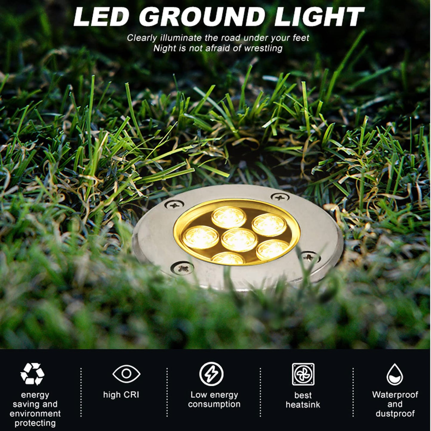 AHOTSUK Outdoor Buried Lights LED Ground Lights Mains Powered Garden Lights Underground Light 6W 12V 24V IP67 Waterproof Low Voltage Well Lighting for Garden, Pathway, Patio(Warm White) Warm White