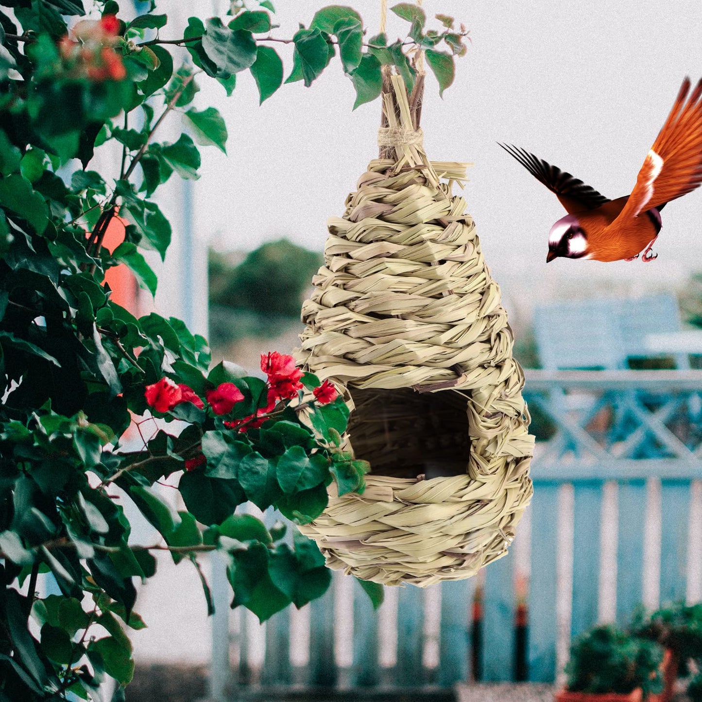 3 Pcs Bird Nest,Hummingbird House for Outside Hanging,Roosting Pouches for Birds,Grass Hanging Wren Finch Song Birds House for Nesting,Hand Woven Bird Nesting Boxes,for Garden Decoration,24x10.5 cm 3 Pcs Bird Nest