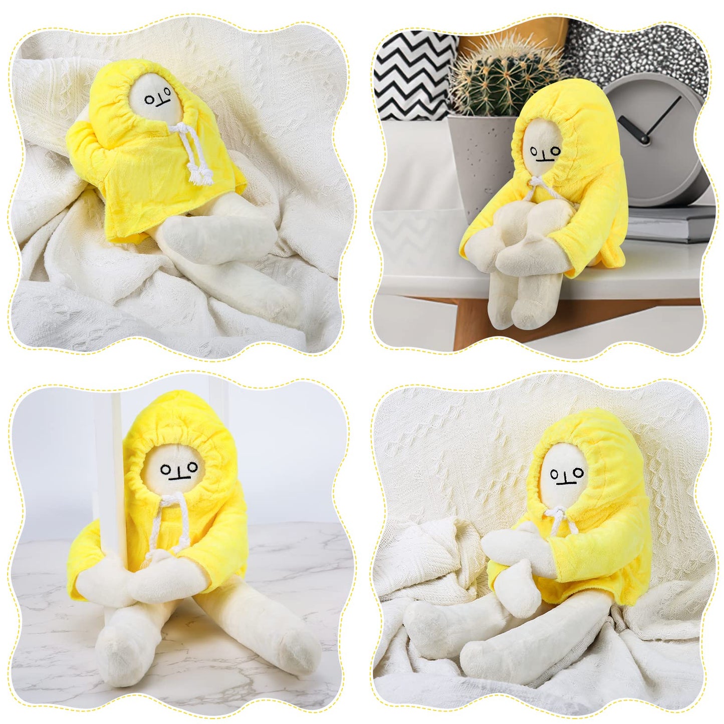 Watkings 16in Cute Banana Man Doll Plush Pillow Bendable Plush Toy Creative Stuffed Toy Adorable Banana Shaped Doll Birthday Party Gift for Kids