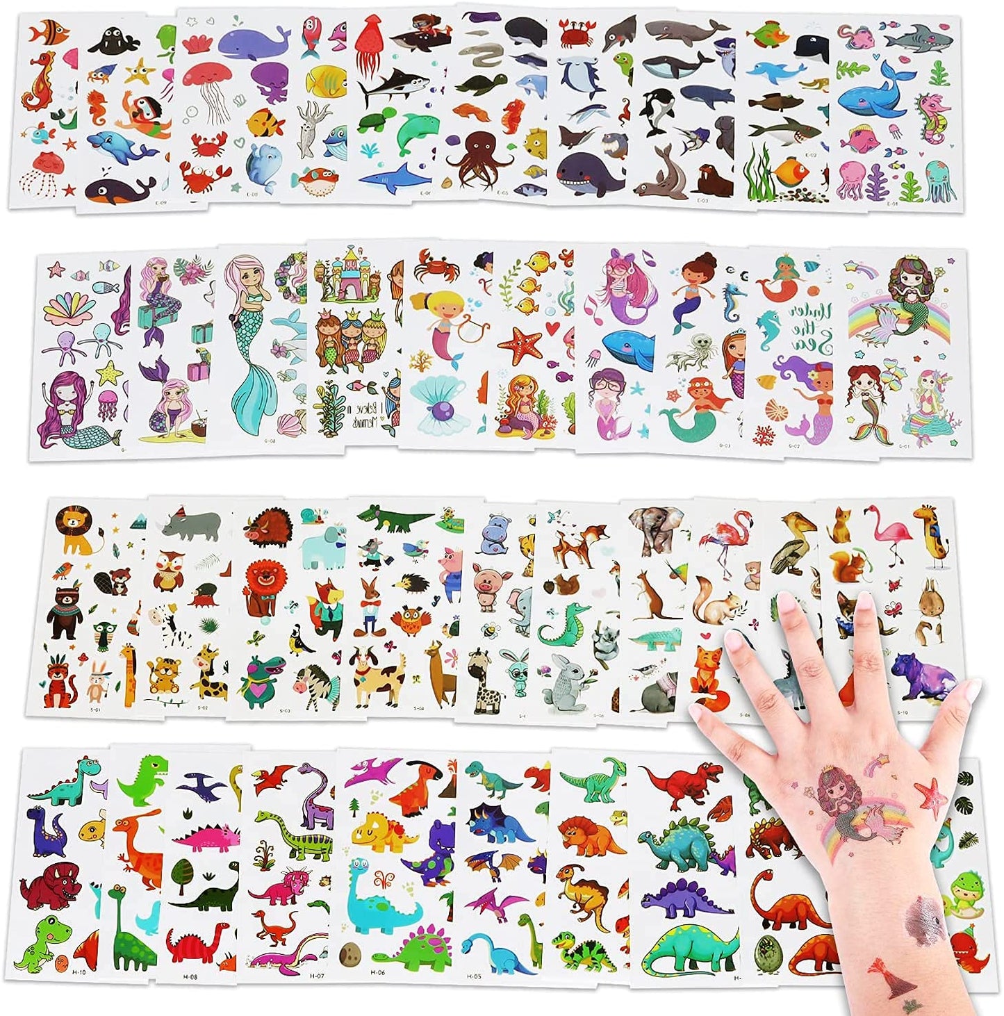 40 Sheets Temporary Tattoo for kids, Dinosaur, Underwater World, Cartoon Animals,Mermaid Paper Tattoo Stickers for Teens Boys Girls Arm Face Transfer Tattoos, Children Birthday Party Favors Gift