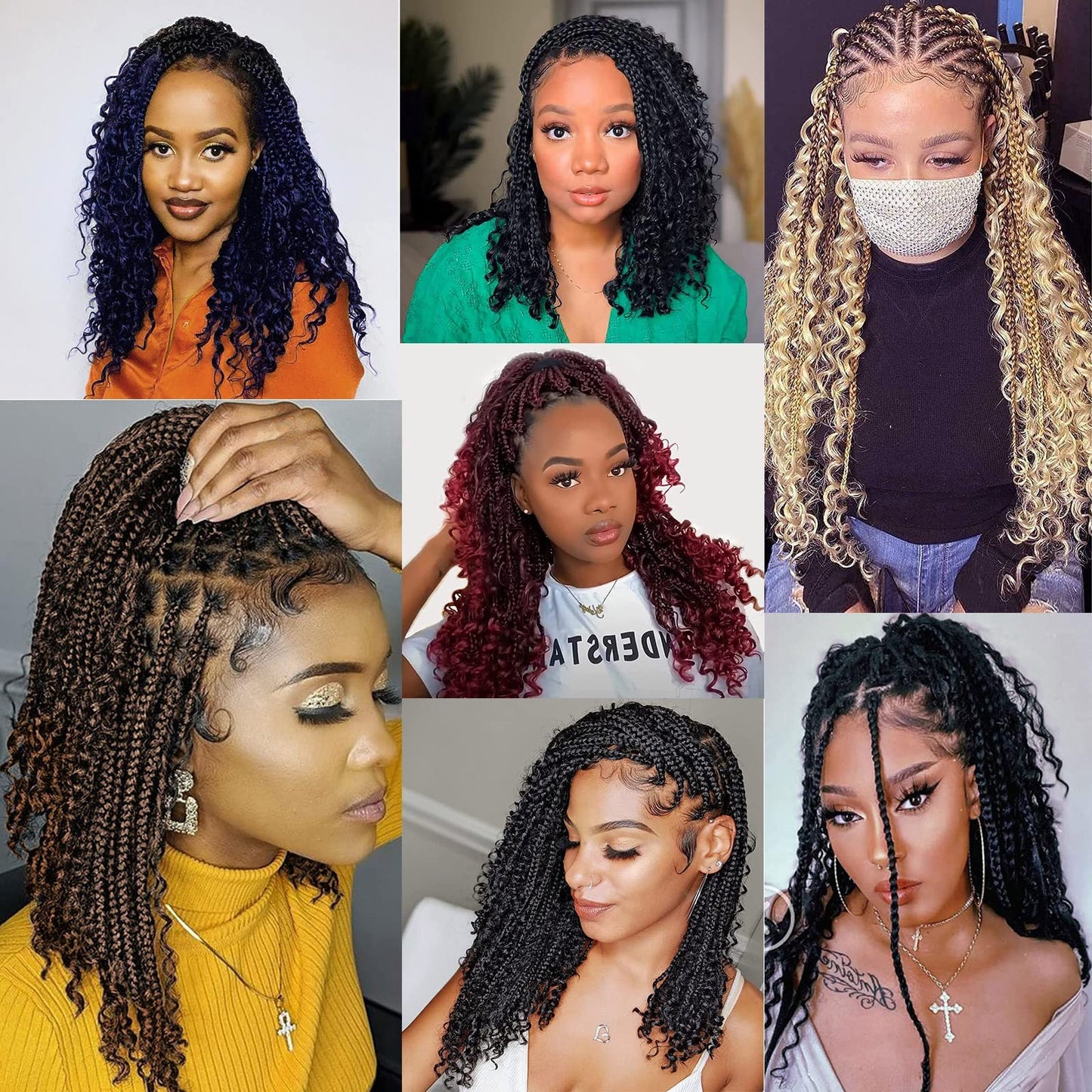 XTREND 14Inch 8Packs Boho Box Braids Crochet Hair with Curly Ends 16strands/pack Pre Looped Black Messy Goddess Box Braids Hair Extensions Individual Synthetic Bob Goddess Locs Hair 14 Inch (Pack of 8) 1B#