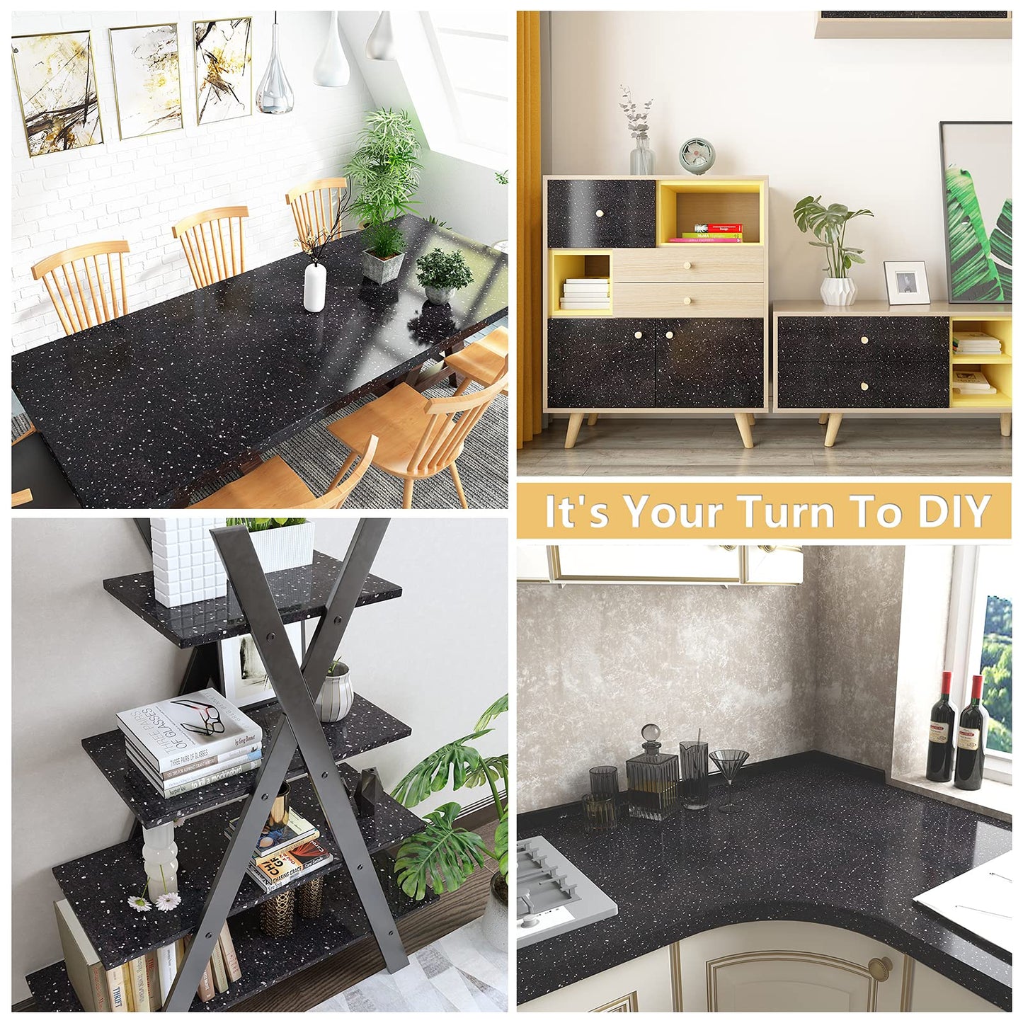 VEELIKE Black Granite Wallpaper Self Adhesive for Living Room Waterproof Oilproof 40cm x 300cm Sticky Back Plastic Kitchen Contact Paper Peel and Stick for Countertops Worktop Vinyl Covering 300W x 40L cm