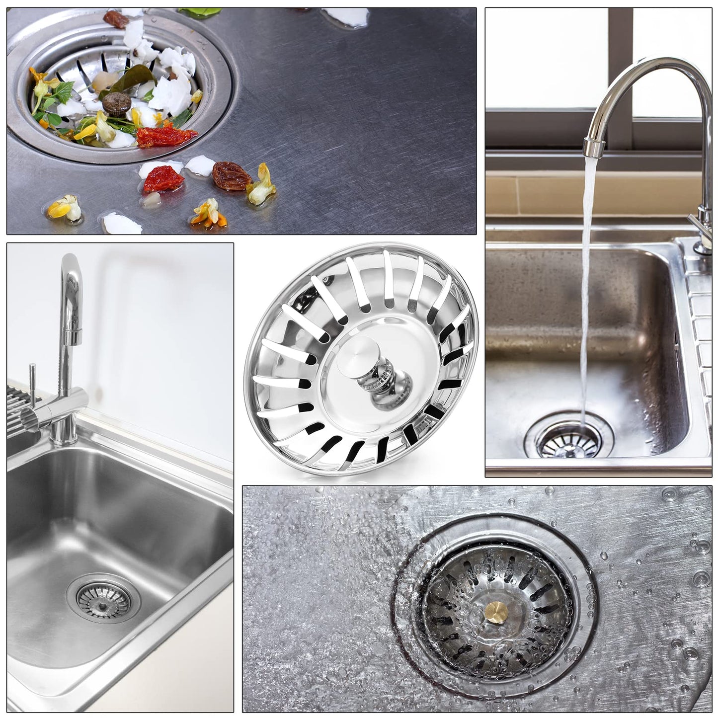 Upgraded Kitchen Sink Plug Strainer Stainless Steel Strainers Sink Plugs Replacement Drain Stoppper for Food/Hair Catcher - UK Sinks Hole Diameter 78mm