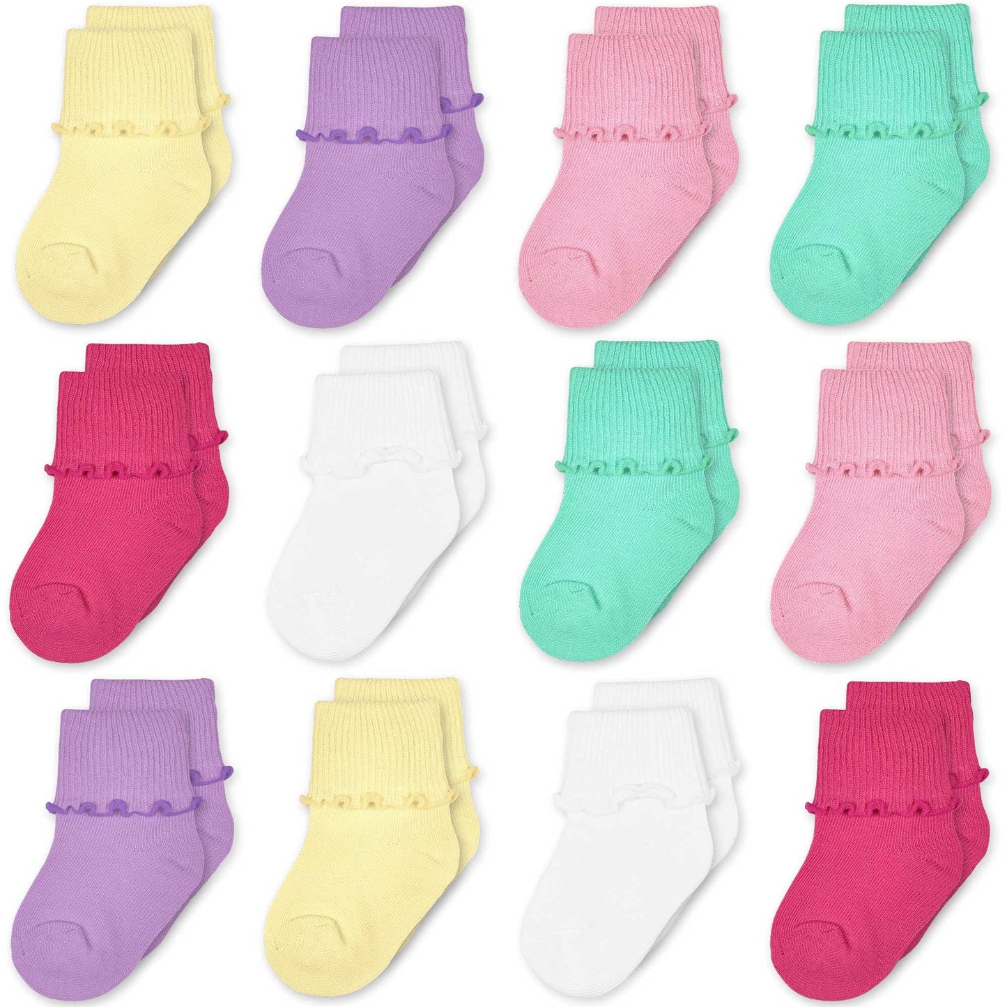 TRAMLE Baby Girls Socks 12 Pack Ruffle Ripple Edge Turn Cuff Ankle Socks Toddlers Infants (0-6 Age) 1-3 Years colourful