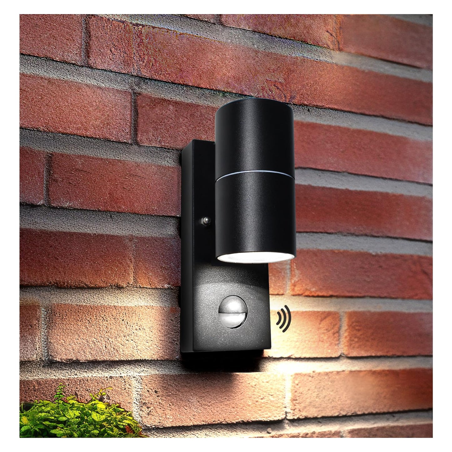 Unikcst Outdoor Wall Lights Mains Powered PIR Motion Sensor IP44 Black Outside Wall Lights for Patio Front Door Porch - Incl. 1X 5W GU10 LED Cool White Bulb