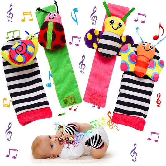 Adalex Global Baby Foot Finders Wrist Foot Rattles for Babies Baby Sensory Toys Socks Baby Rattle Gifts Toddler Newborn Girls Boys Boy Girl 0-3 3-6 6-9 9-12 Months Toy 2 Wrists & 2 Socks (Beautiful) Beautiful