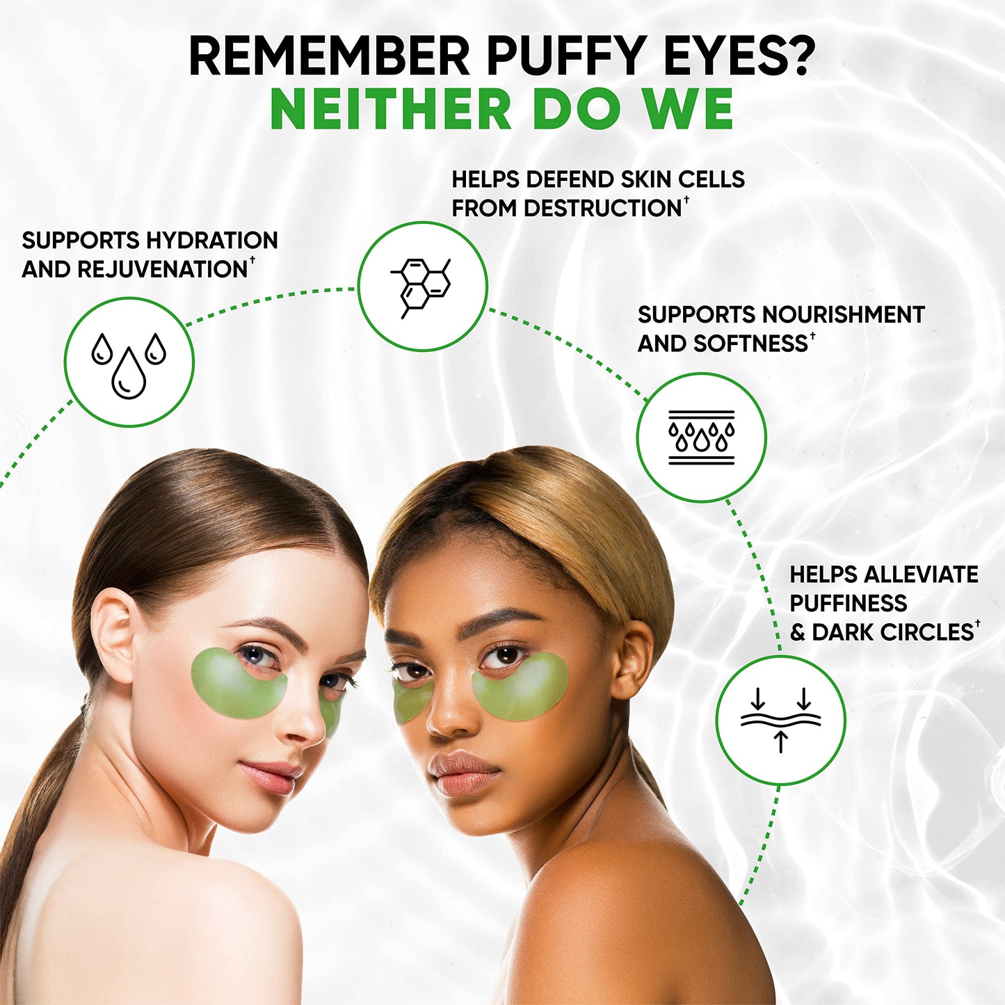 24k Gold Eye Masks for Puffy Eyes and Dark Circles - Anti-Aging, Moisturizing Effect - Under Eye Patches with Collagen, Hyaluronic Acid for Eye Bags, Fine Lines, Wrinkles (All Skin Types - Green Tea) All Skin Types - Green Tea